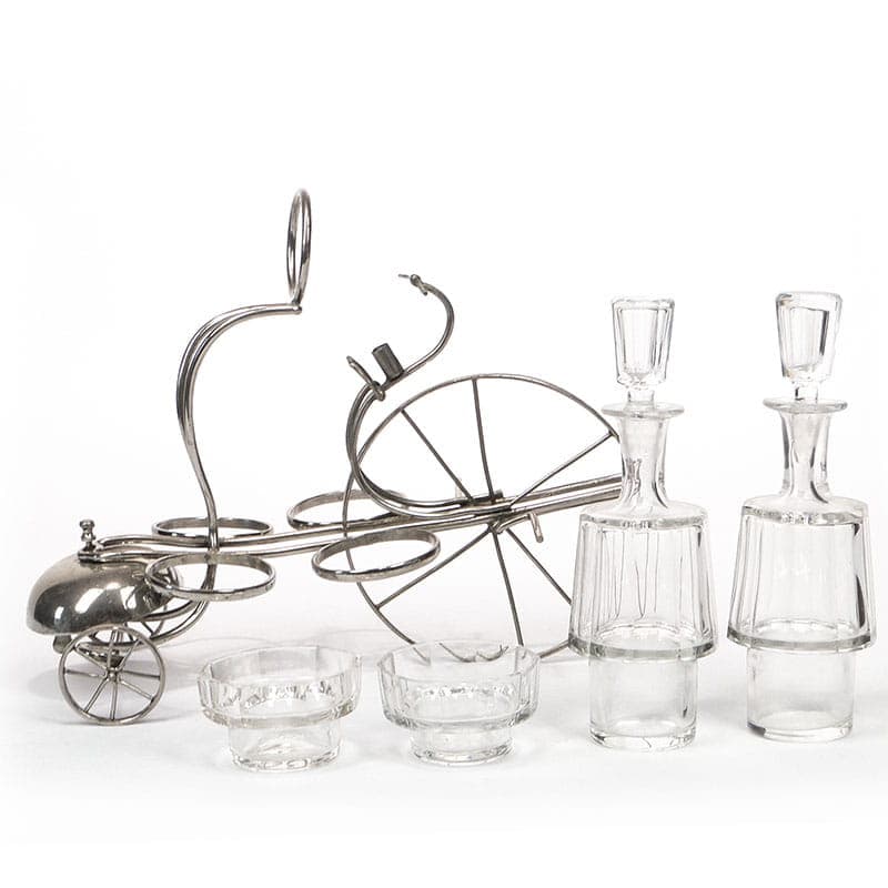 Table Cabaret Set Bicycle, silver metal, clear crystal, Austria, 19th century - 367621