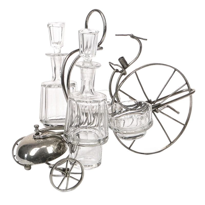 Table Cabaret Set Bicycle, silver metal, clear crystal, Austria, 19th century