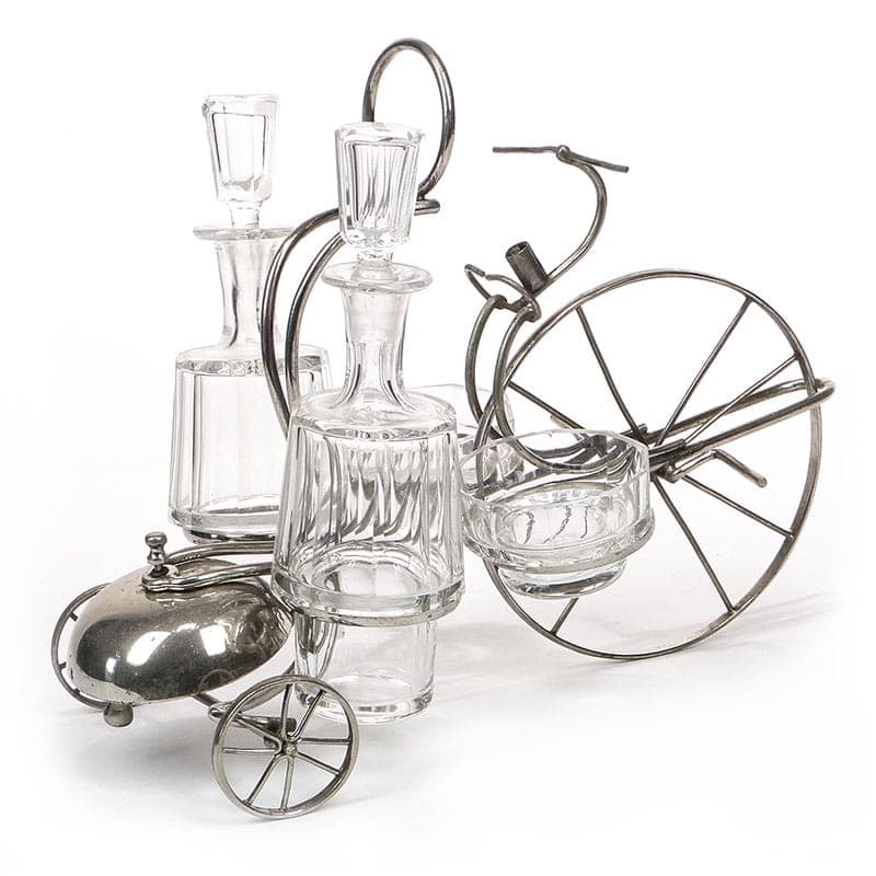 Table Cabaret Set Bicycle, silver metal, clear crystal, Austria, 19th century - 367617