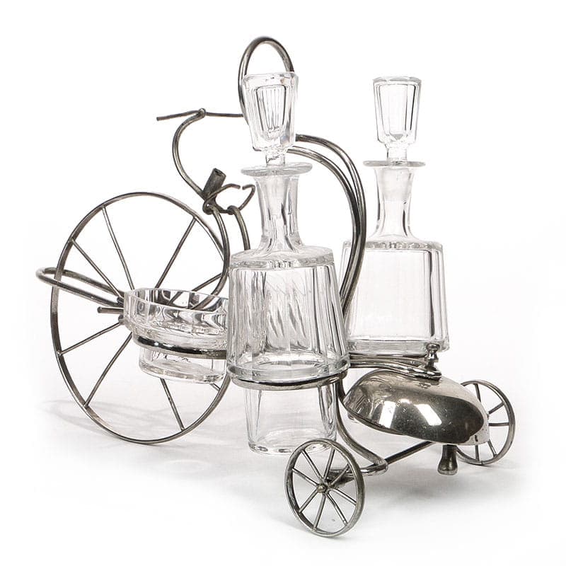Table Cabaret Set Bicycle, silver metal, clear crystal, Austria, 19th century - 367619
