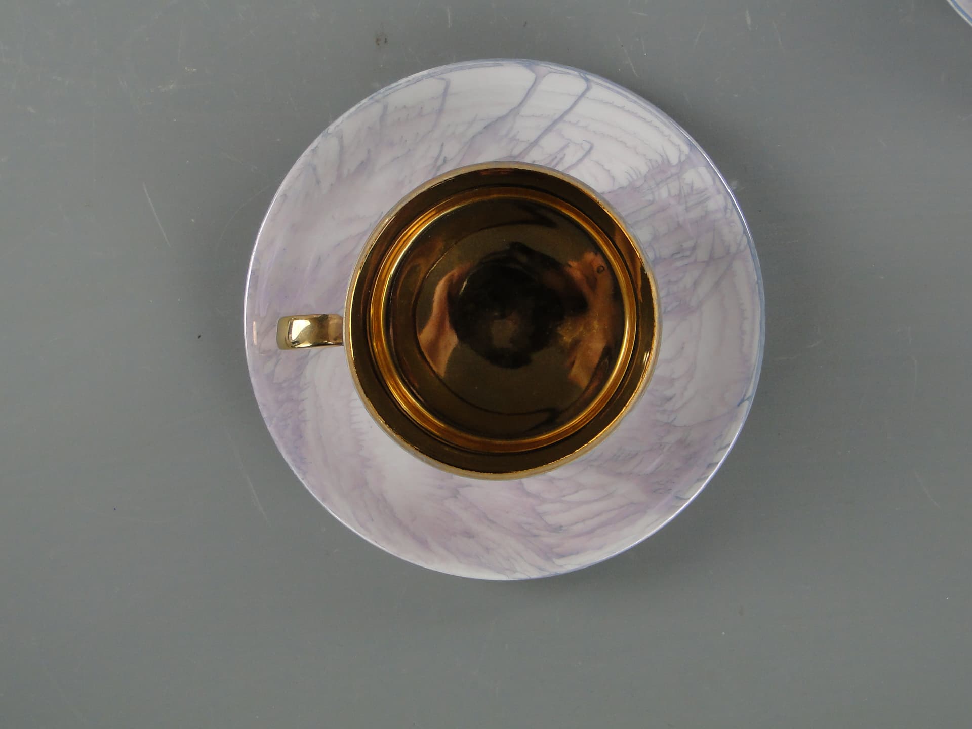 Coffee set Milo, white marbled blue grey purple, porcelain gilt, by A. Sadulski, Poland, 1960s. - 367700