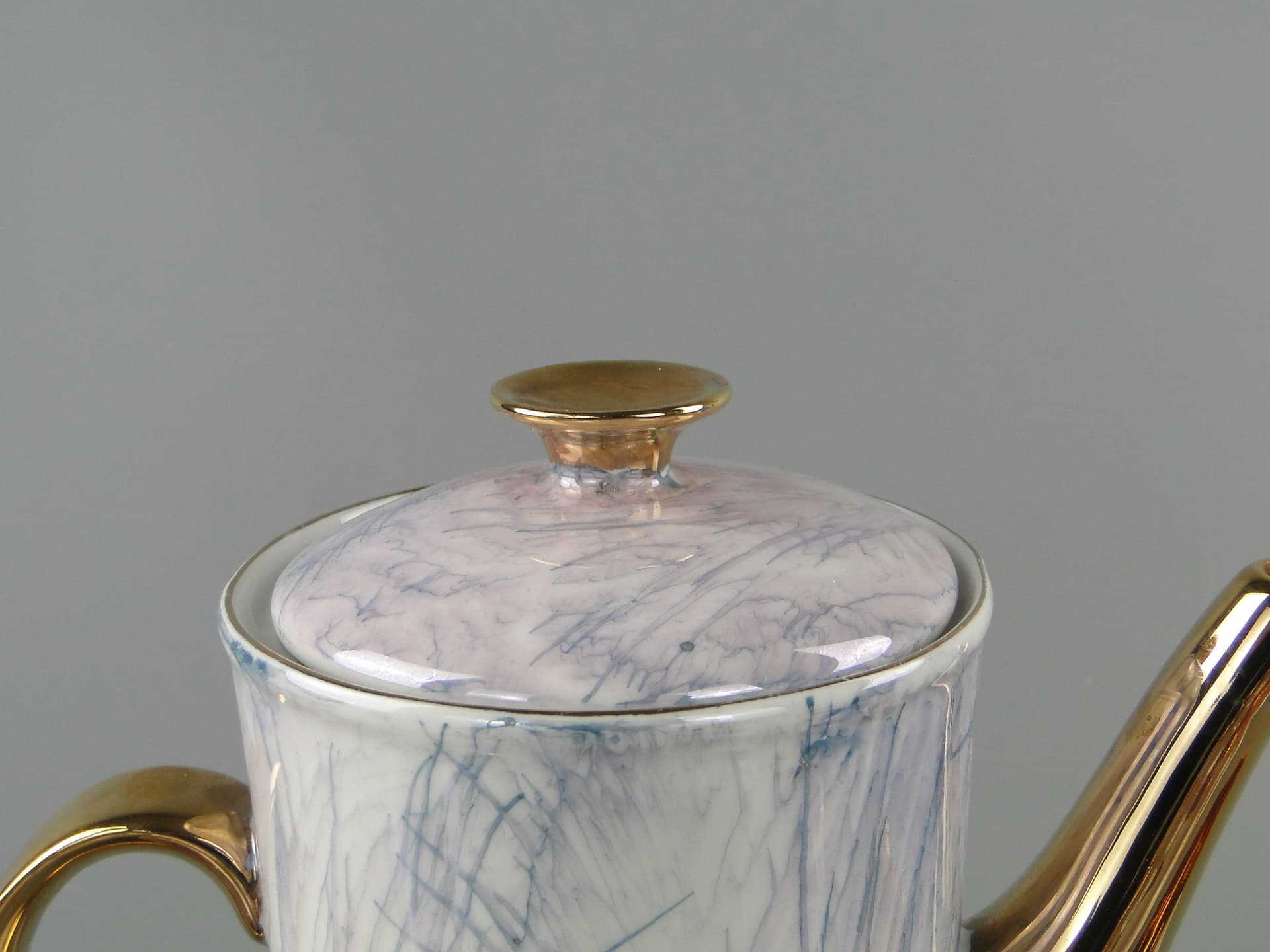 Coffee set Milo, white marbled blue grey purple, porcelain gilt, by A. Sadulski, Poland, 1960s. - 367707