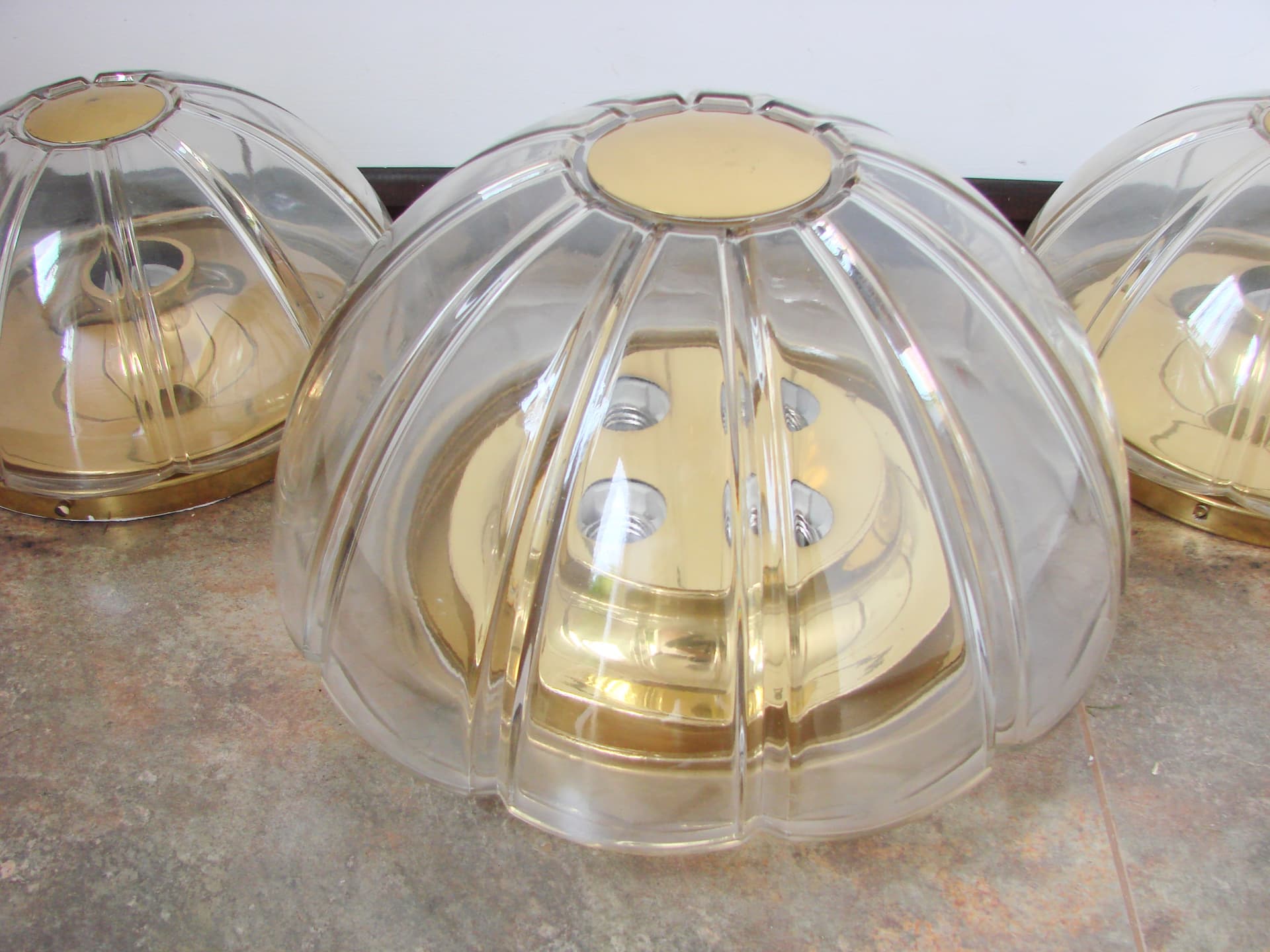 Lamp set, Limburg, transparent glass, gold metal, Limburg / Glashütte Limburg, Germany, 1970s. - 367828
