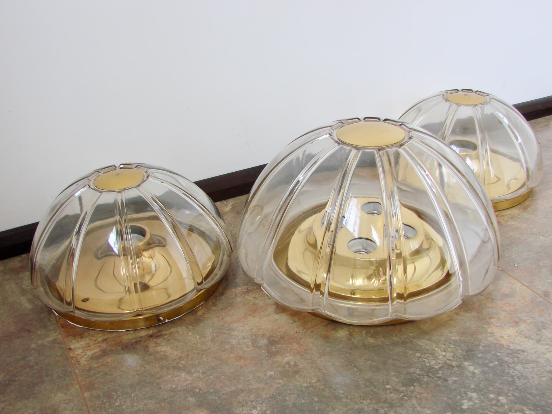 Lamp set, Limburg, transparent glass, gold metal, Limburg / Glashütte Limburg, Germany, 1970s. - 367835