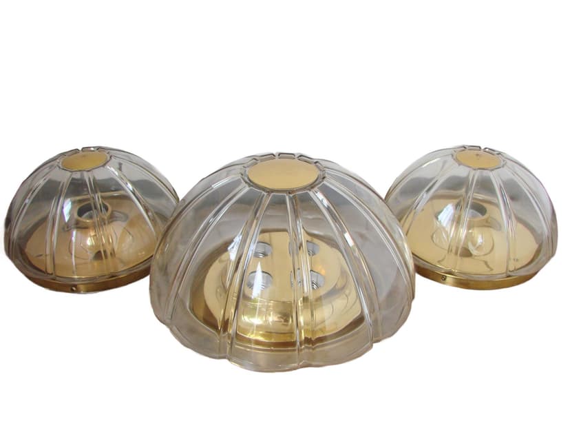 Lamp set, Limburg, transparent glass, gold metal, Limburg / Glashütte Limburg, Germany, 1970s.