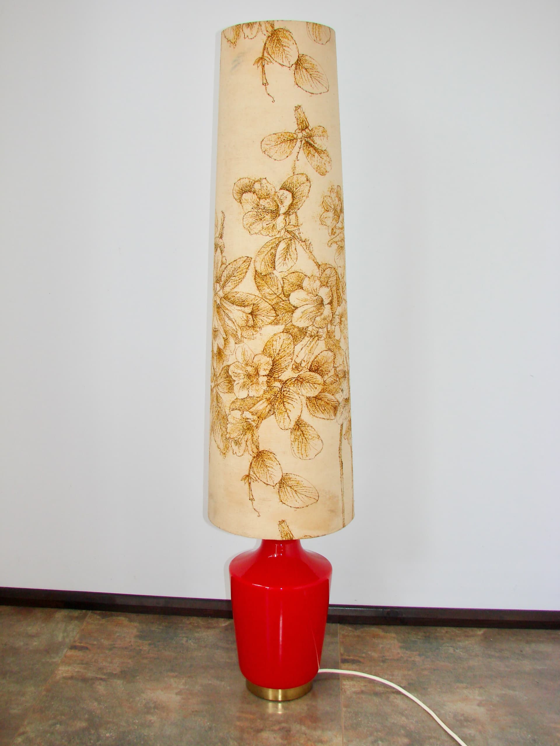 Floor lamp Diora, red glass, brass, 1970s - 367838