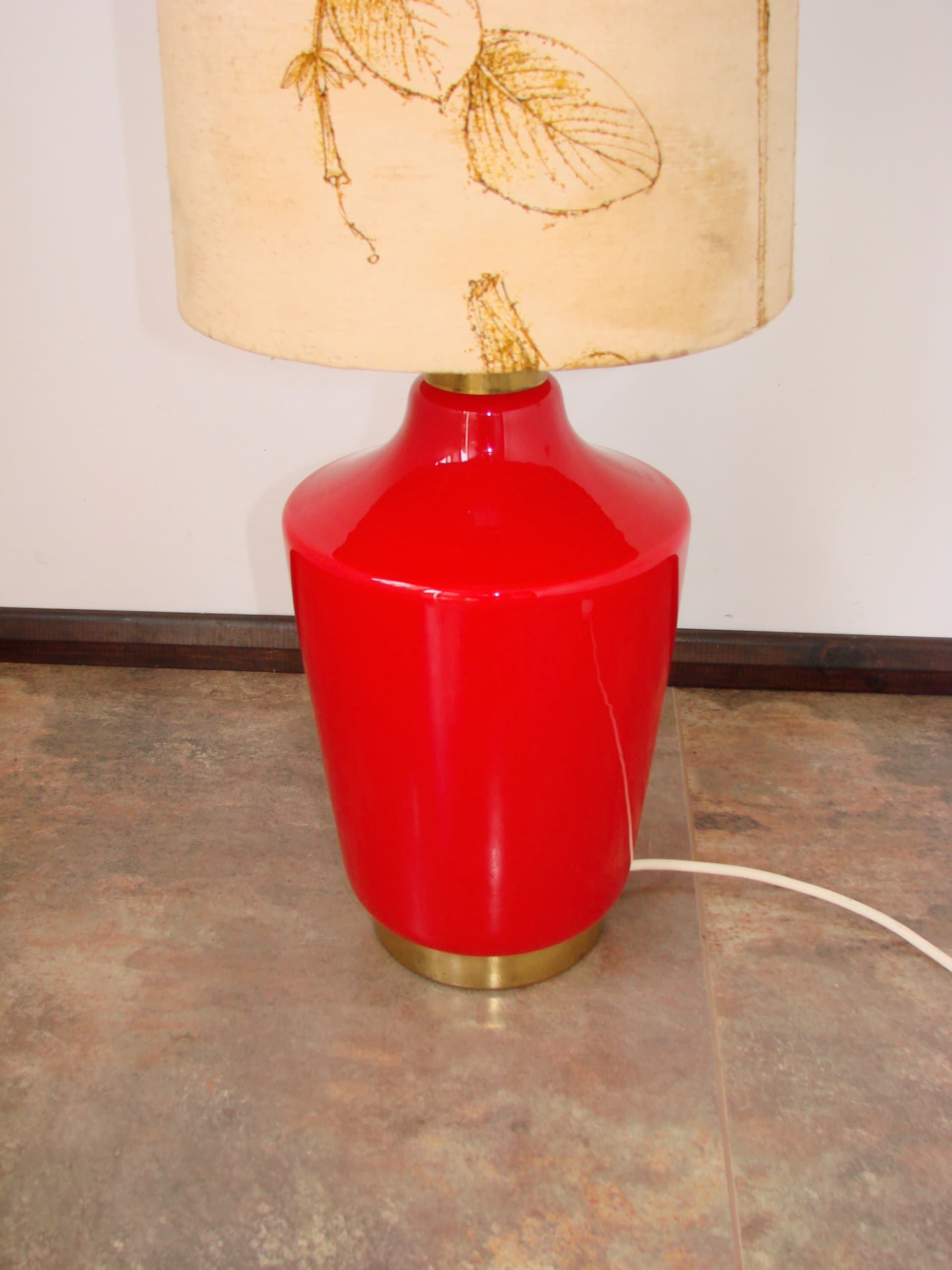 Floor lamp Diora, red glass, brass, 1970s - 367839