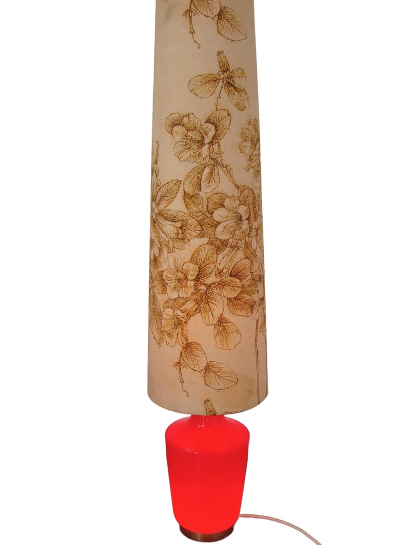 Floor lamp Diora, red glass, brass, 1970s