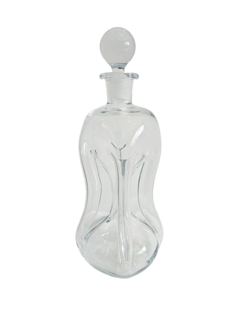Decanter Kluk Kluk, clear glass, by J. E. Bang, Holmegaard, Denmark, 1950s.