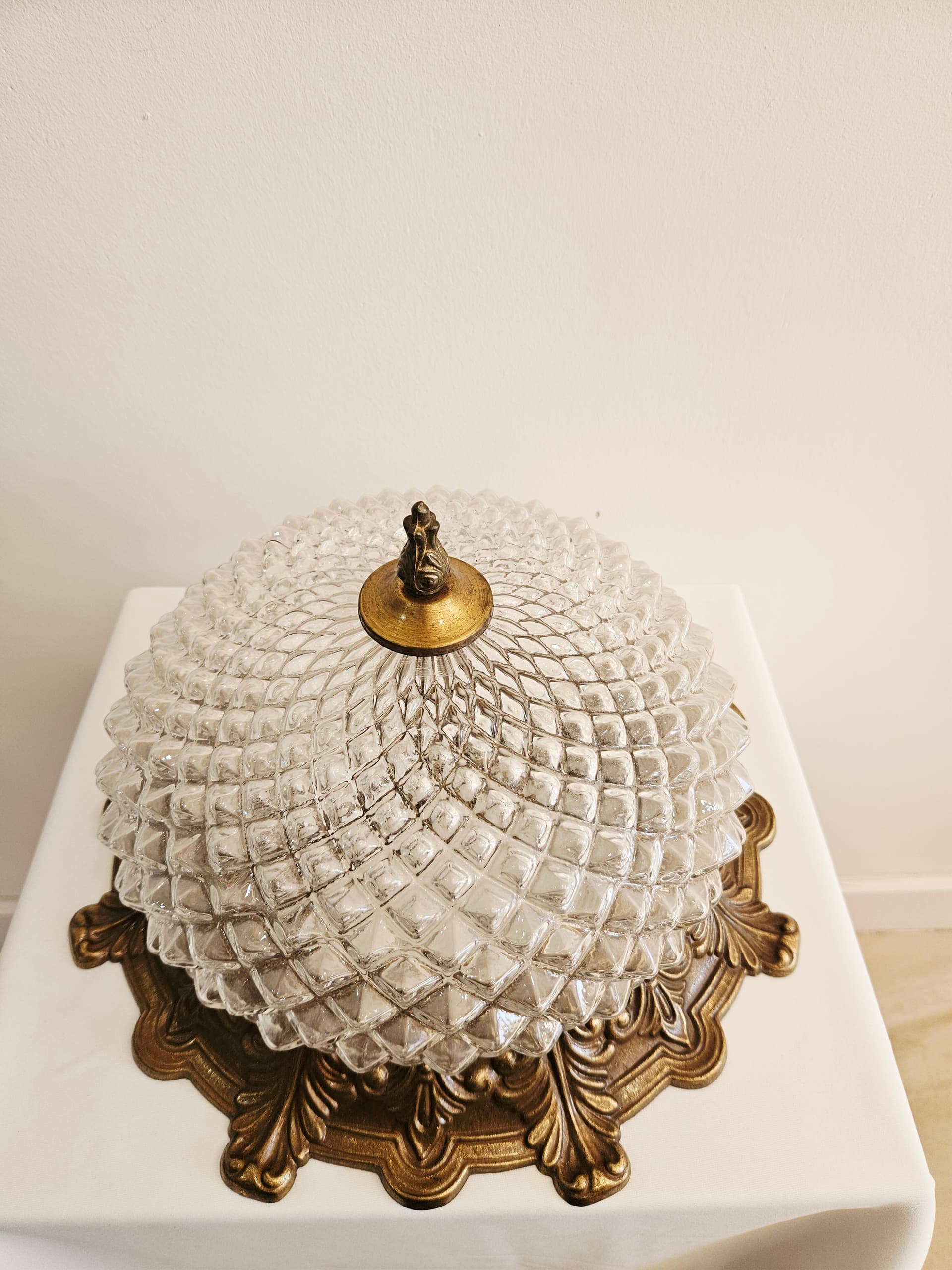 Ceiling lamp, gold brass, clear glass, Italy, 1970s. - 367897