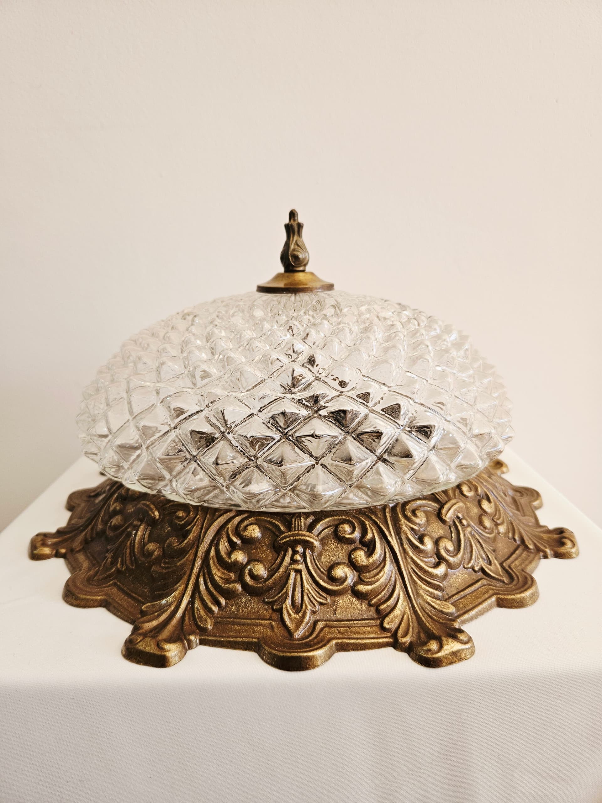 Ceiling lamp, gold brass, clear glass, Italy, 1970s. - 367898