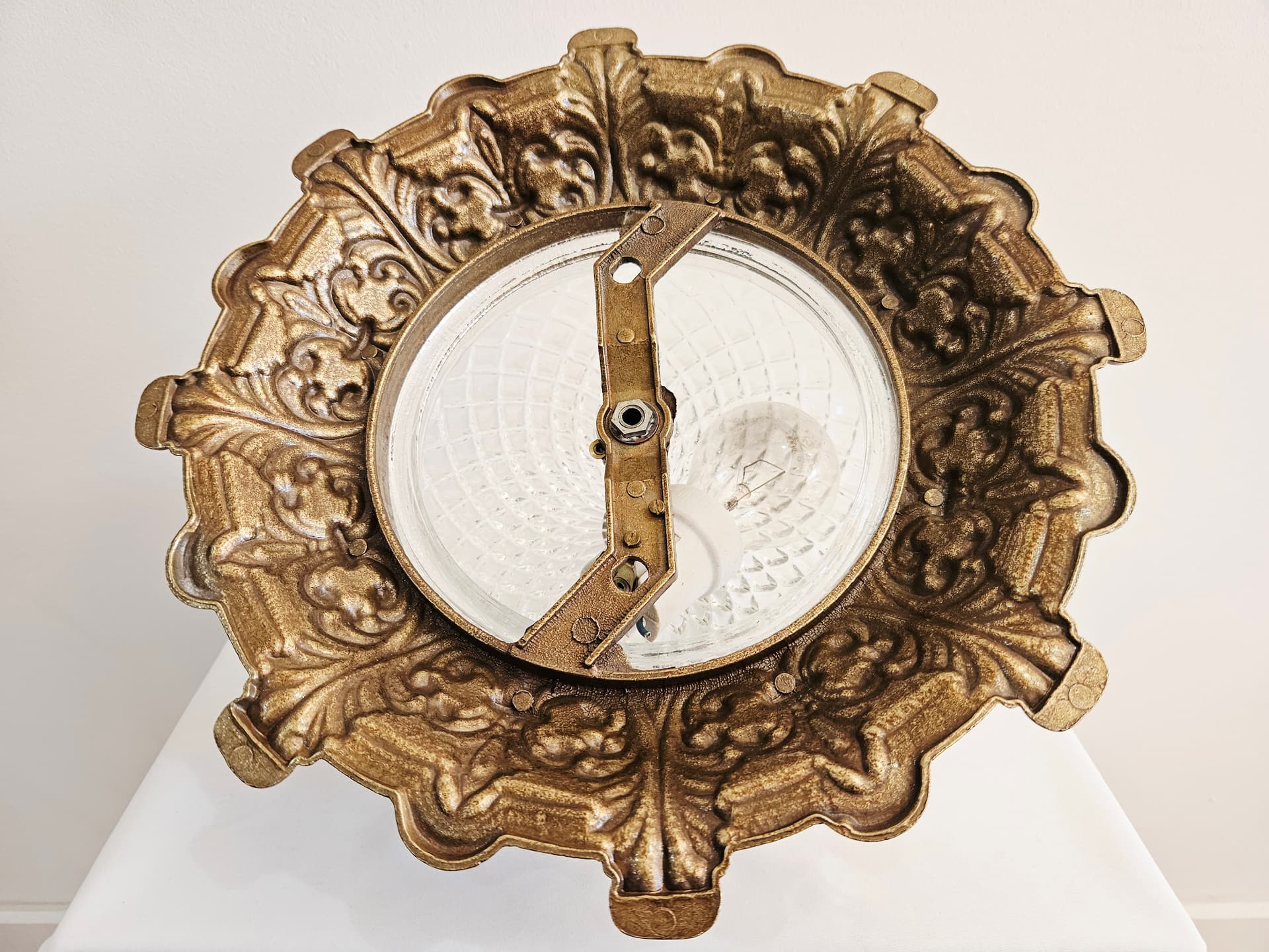 Ceiling lamp, gold brass, clear glass, Italy, 1970s. - 367902