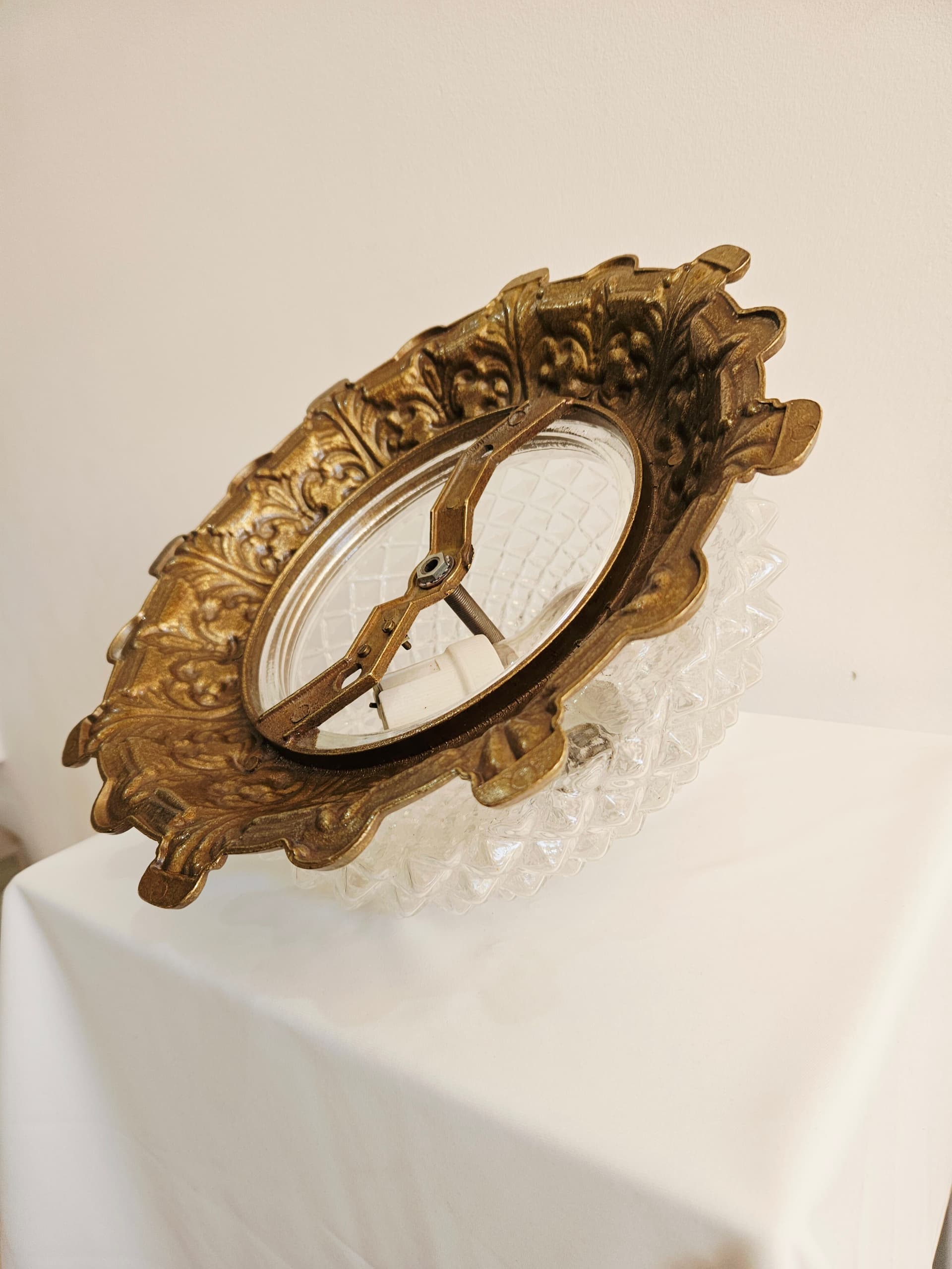 Ceiling lamp, gold brass, clear glass, Italy, 1970s. - 367895