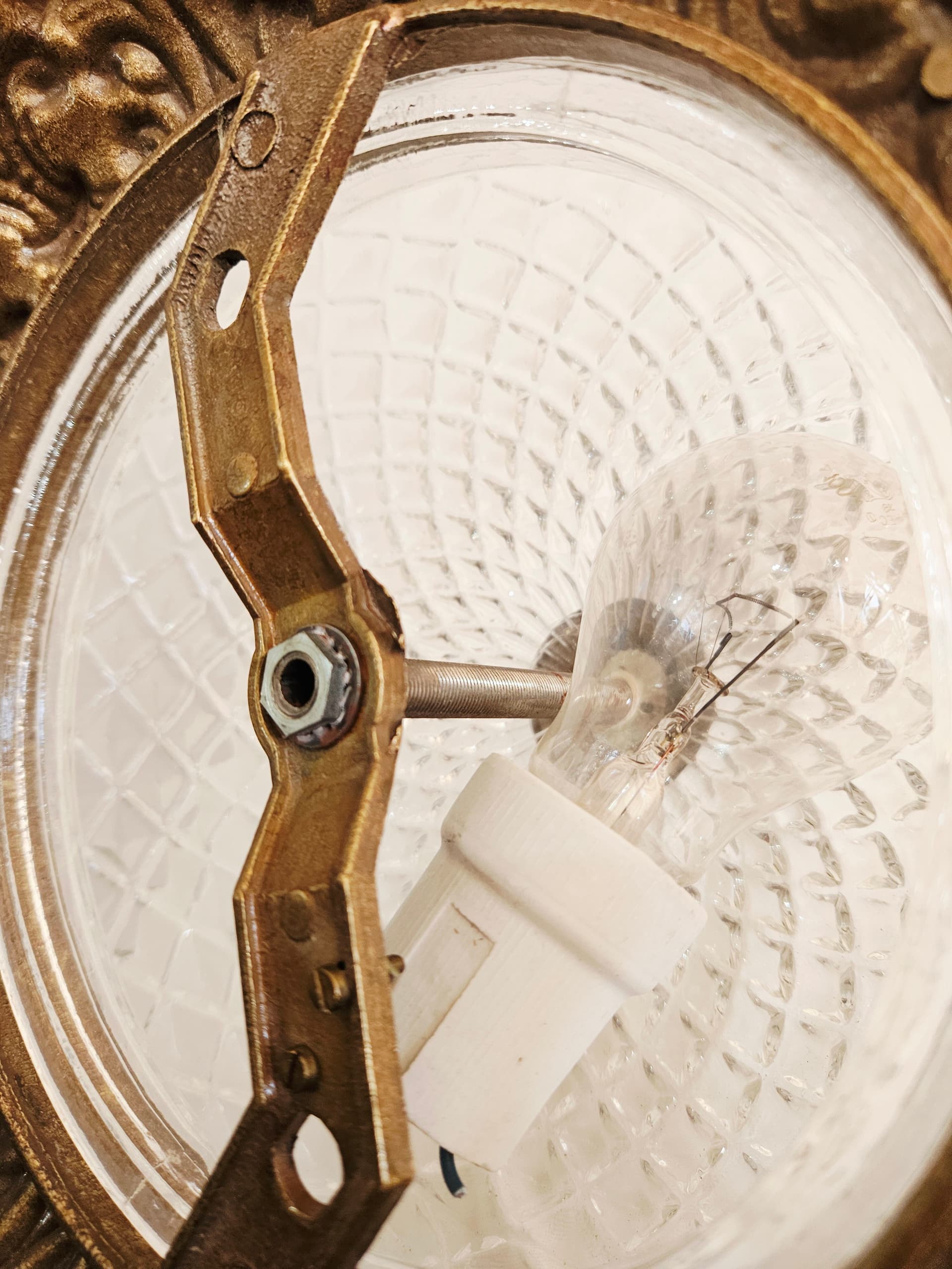 Ceiling lamp, gold brass, clear glass, Italy, 1970s. - 367903