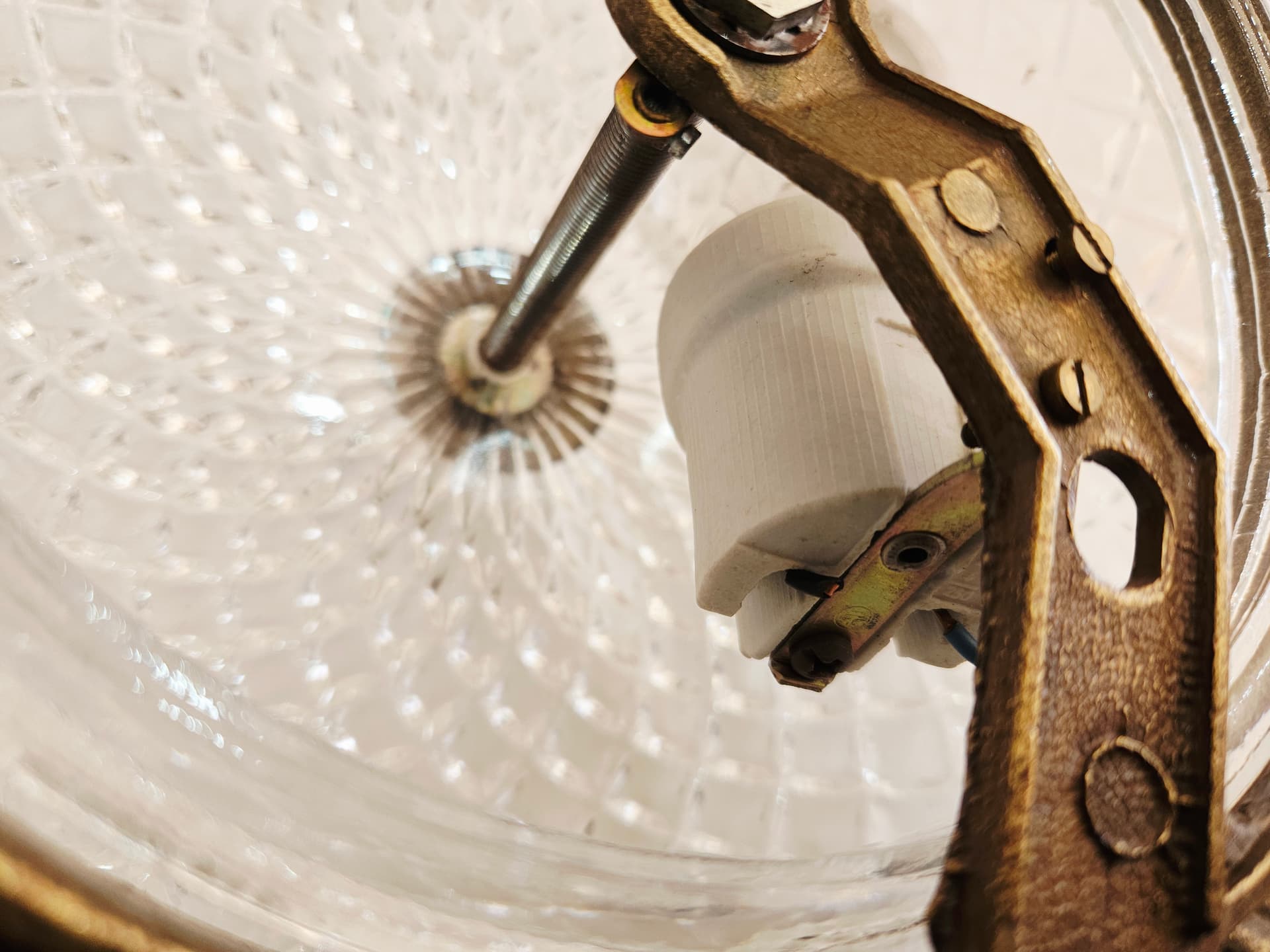 Ceiling lamp, gold brass, clear glass, Italy, 1970s. - 367900