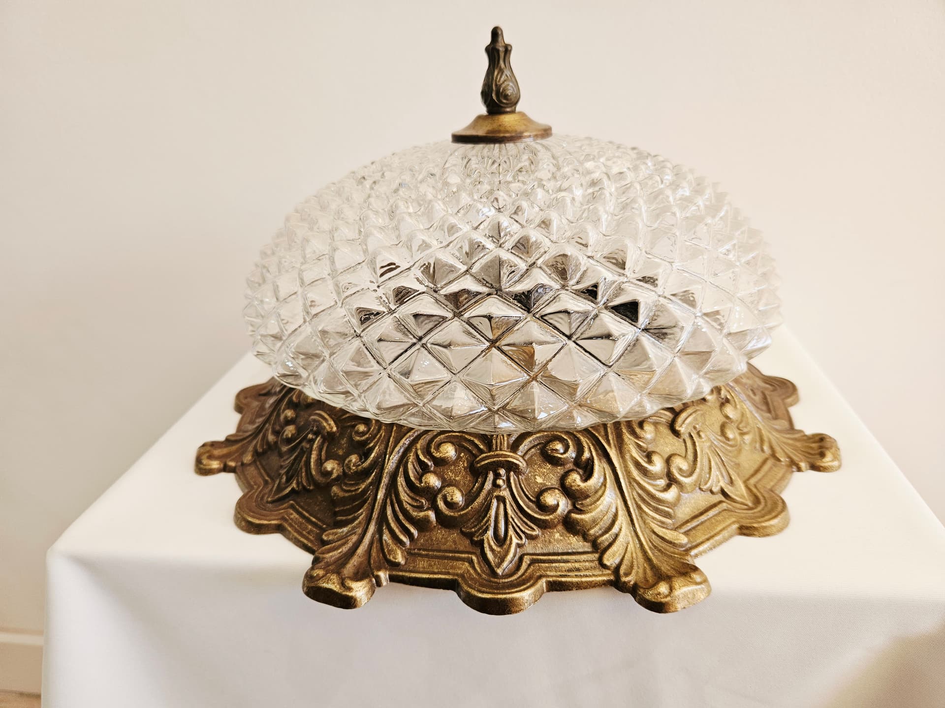 Ceiling lamp, gold brass, clear glass, Italy, 1970s. - 367899