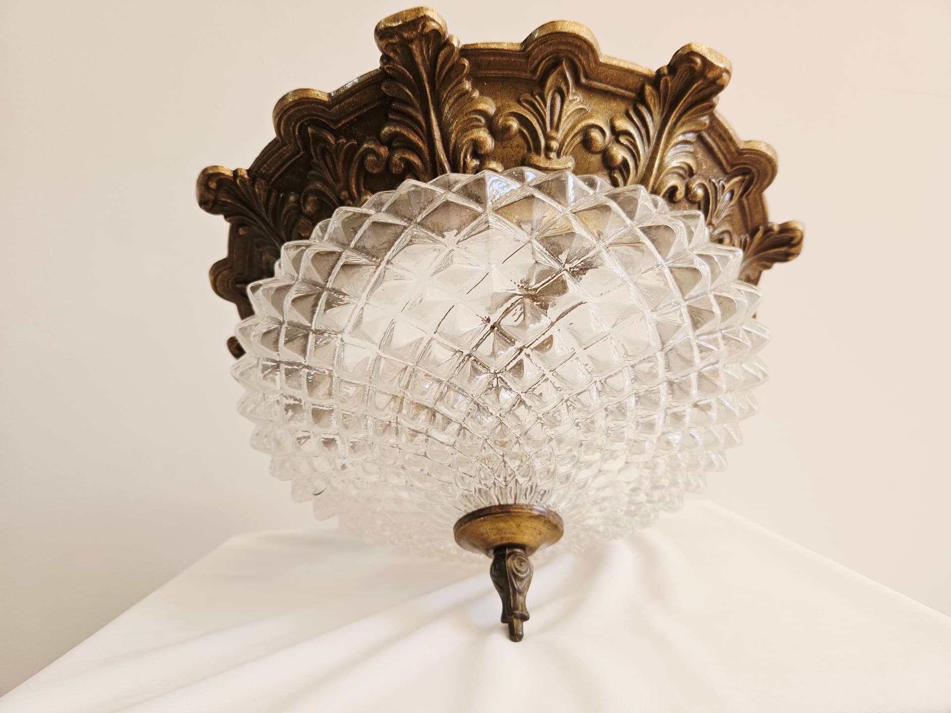 Ceiling lamp, gold brass, clear glass, Italy, 1970s. - 367901