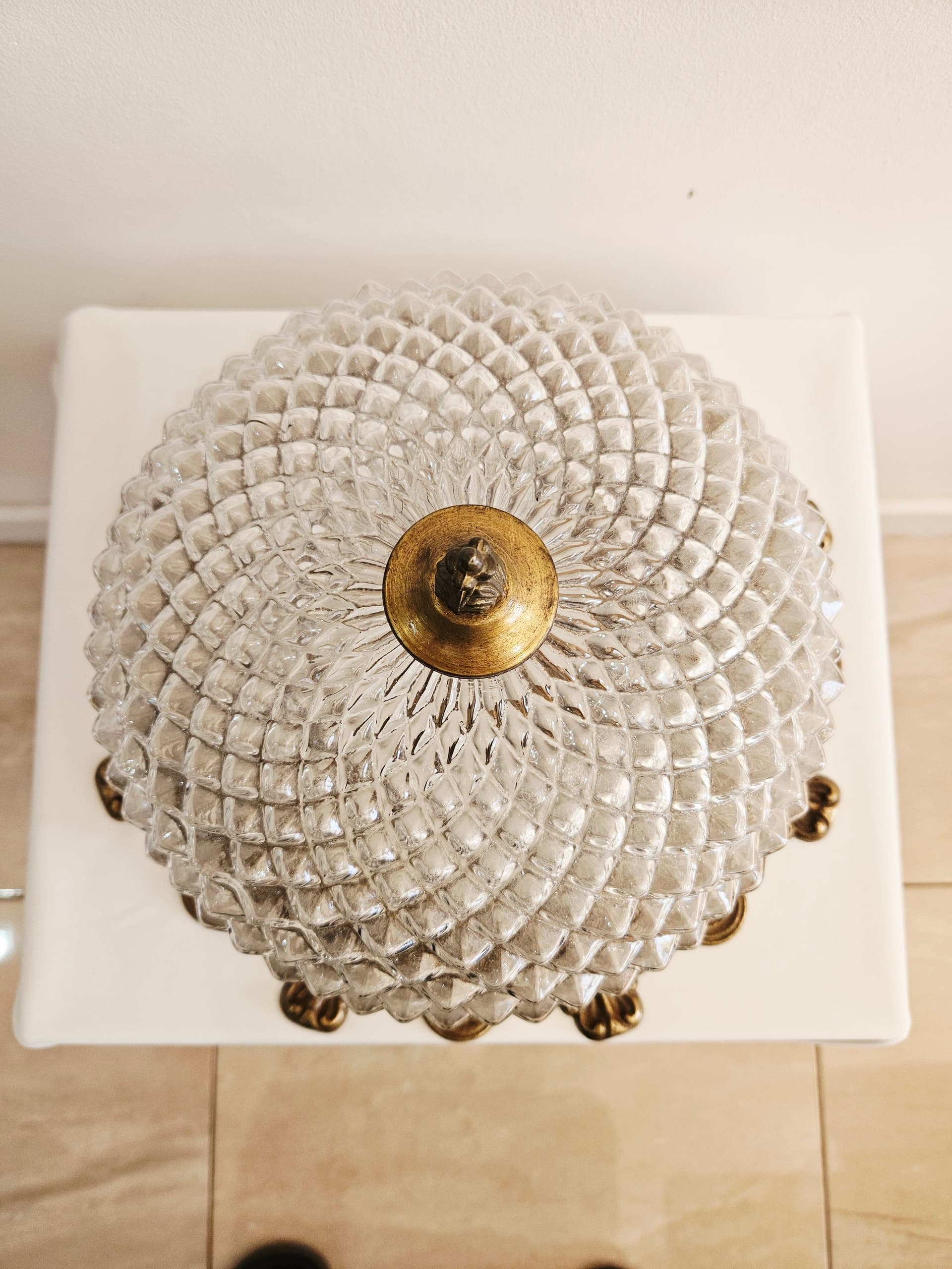 Ceiling lamp, gold brass, clear glass, Italy, 1970s. - 367896