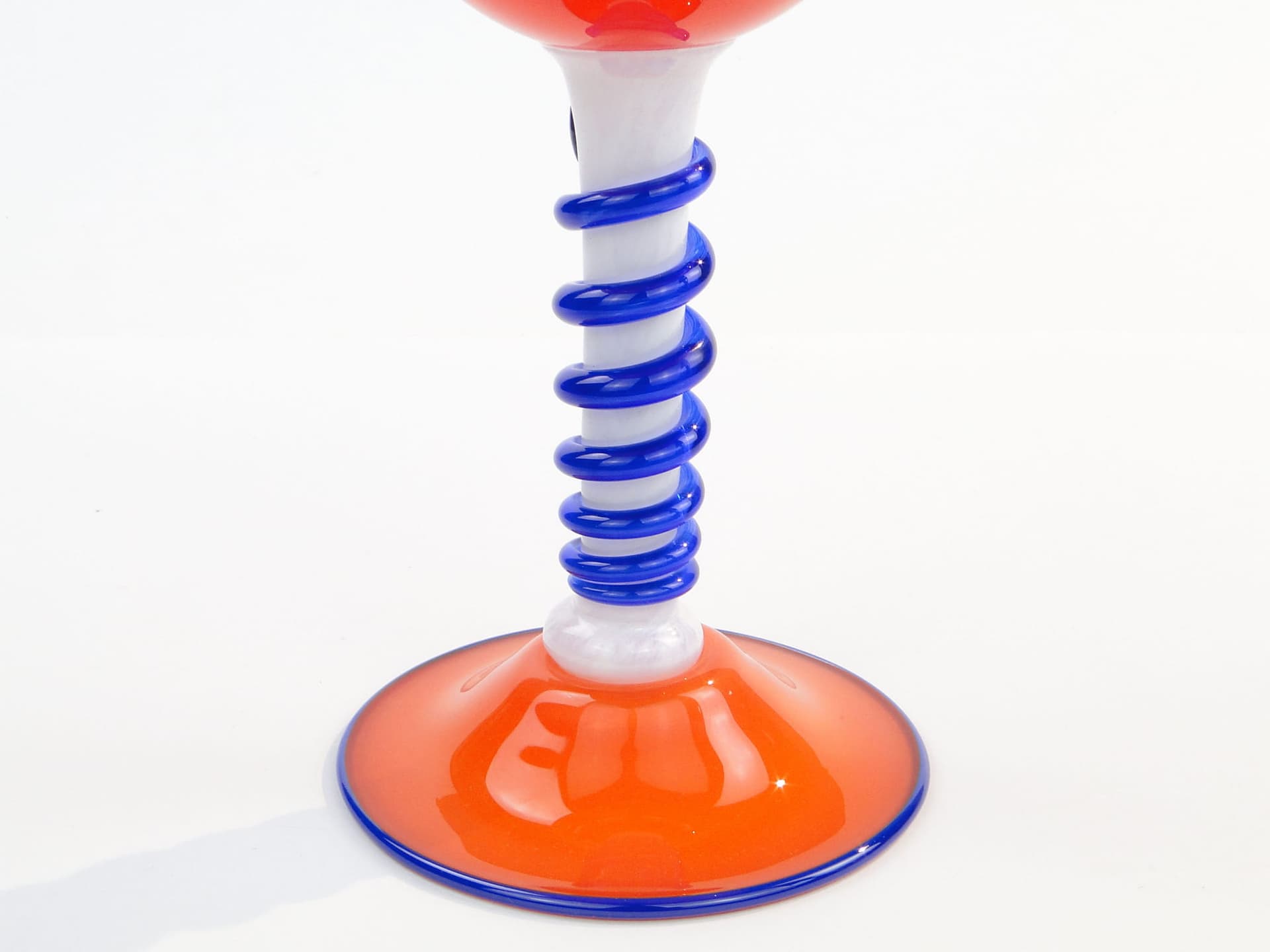 Pedestal centerpiece, orange blue white glass, by J. Eltorp, Norway, 1970s. - 368018