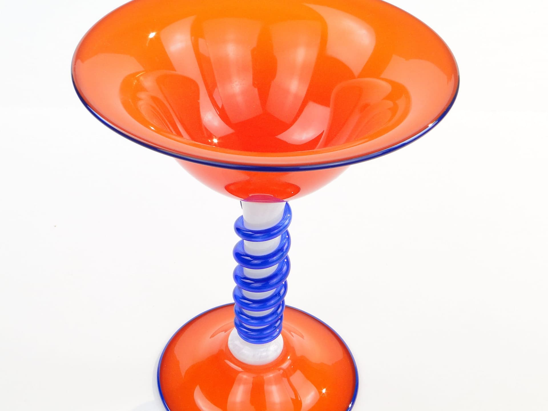 Pedestal centerpiece, orange blue white glass, by J. Eltorp, Norway, 1970s. - 368021