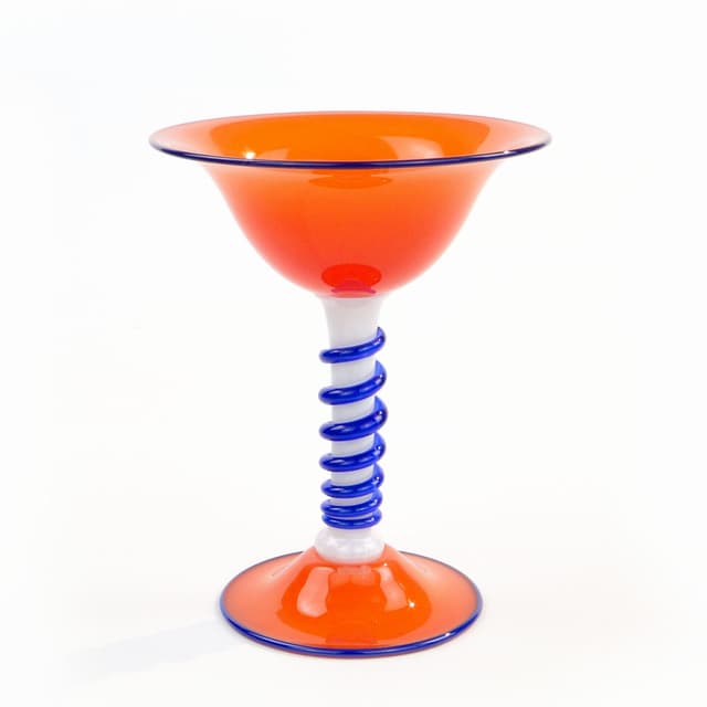 Pedestal centerpiece, orange blue white glass, by J. Eltorp, Norway, 1970s. - DIMENSION