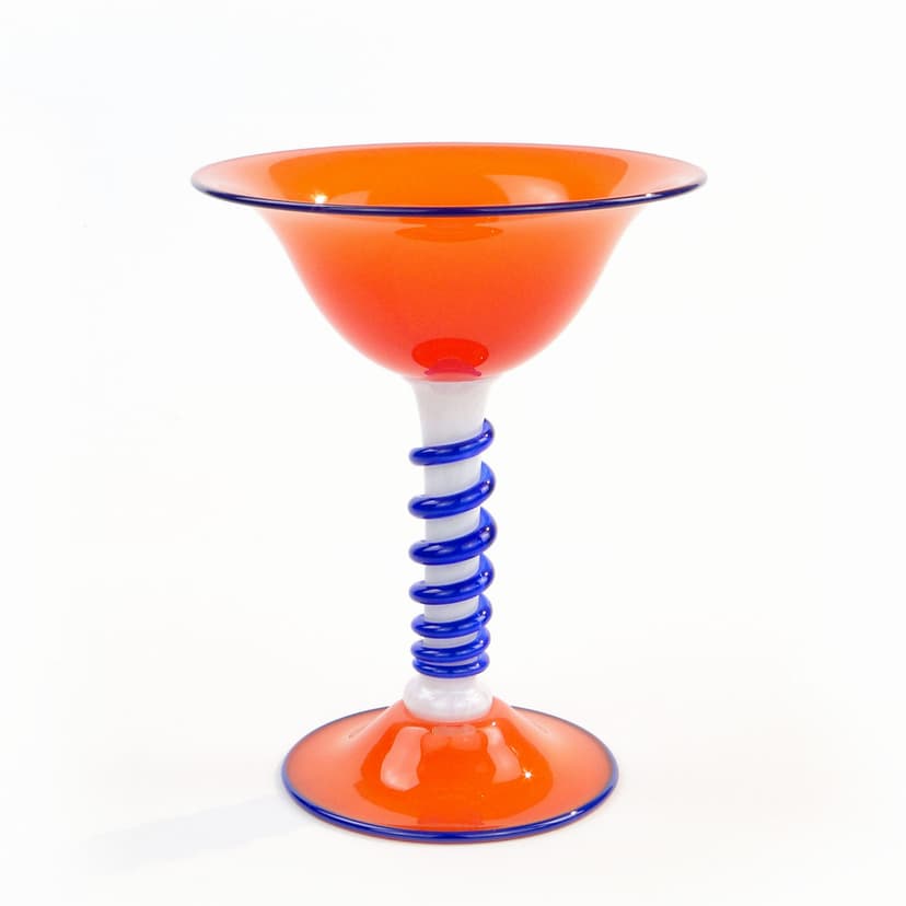 Pedestal centerpiece, orange blue white glass, by J. Eltorp, Norway, 1970s.