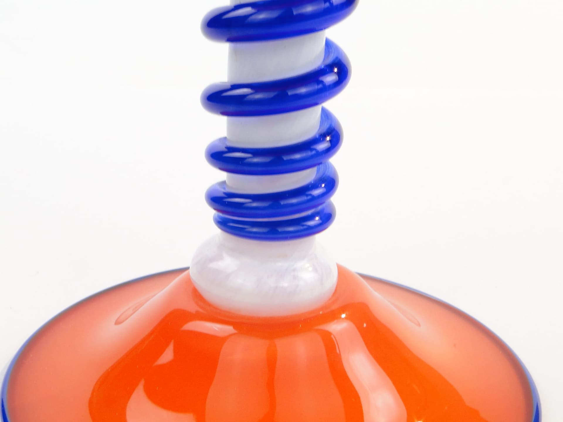 Pedestal centerpiece, orange blue white glass, by J. Eltorp, Norway, 1970s. - 368020