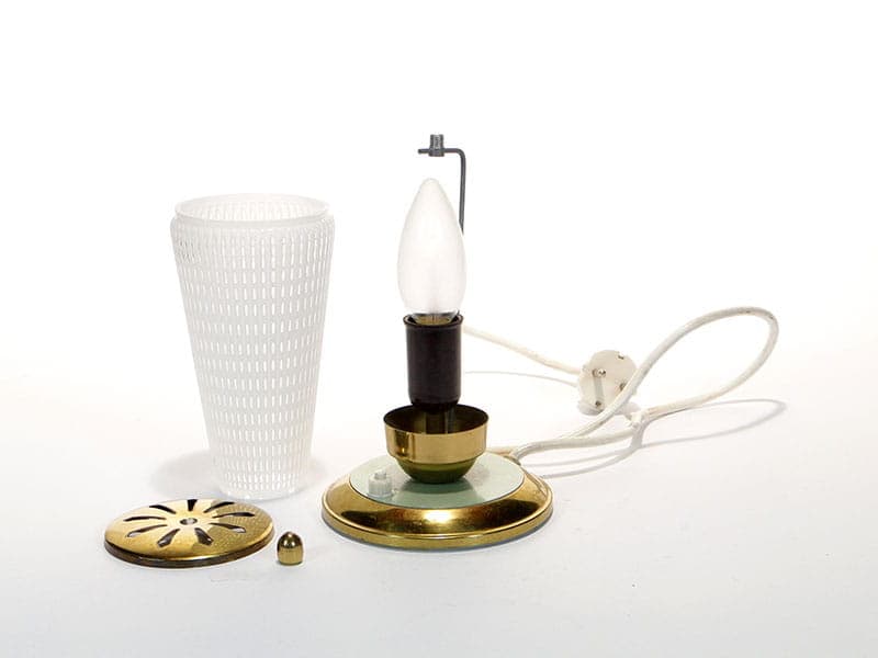 Pair of table lamps, white glass, gold brass, Germany, 1950s. - 368060