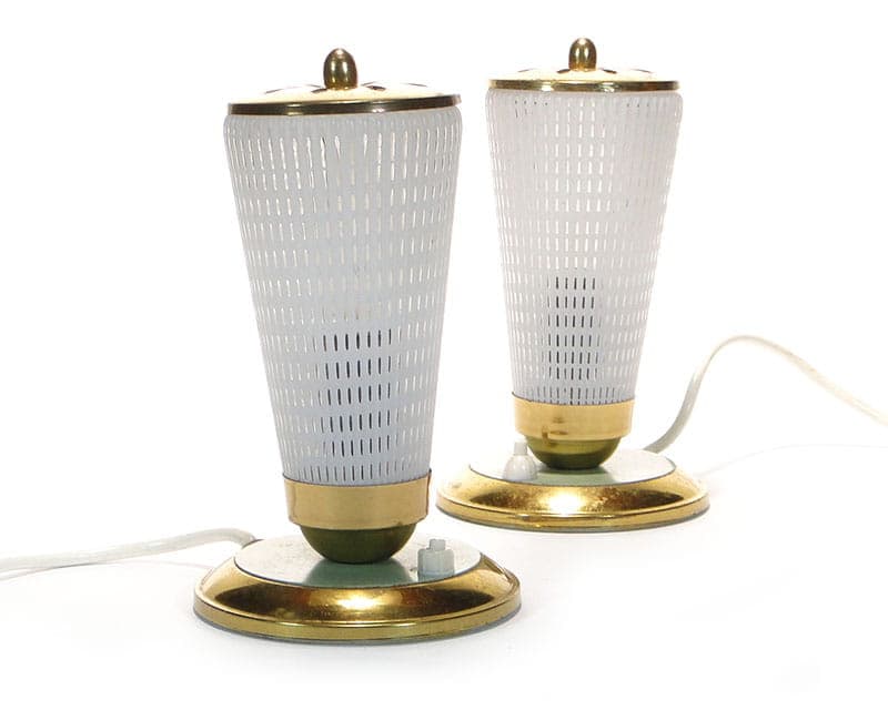 Pair of table lamps, white glass, gold brass, Germany, 1950s. - 368062