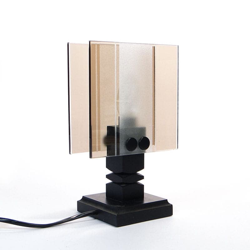Pair of modernist table lamps, black beige white, plastic wood glass, Czechoslovakia, 1960s. - 368070