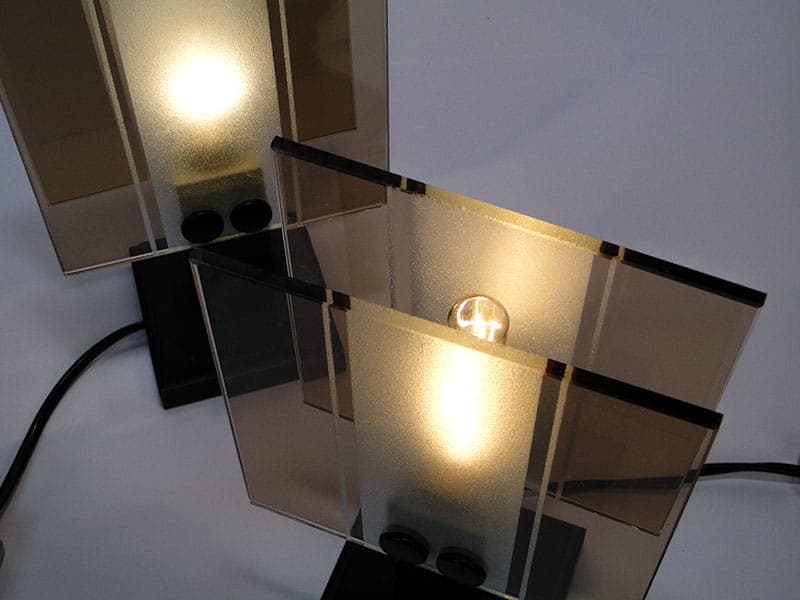 Pair of modernist table lamps, black beige white, plastic wood glass, Czechoslovakia, 1960s. - 368073