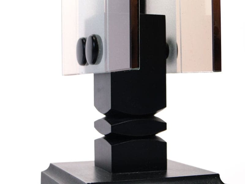 Pair of modernist table lamps, black beige white, plastic wood glass, Czechoslovakia, 1960s. - 368067
