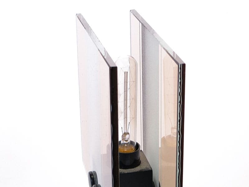 Pair of modernist table lamps, black beige white, plastic wood glass, Czechoslovakia, 1960s. - 368075