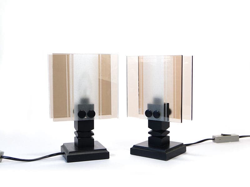 Pair of modernist table lamps, black beige white, plastic wood glass, Czechoslovakia, 1960s. - 368072