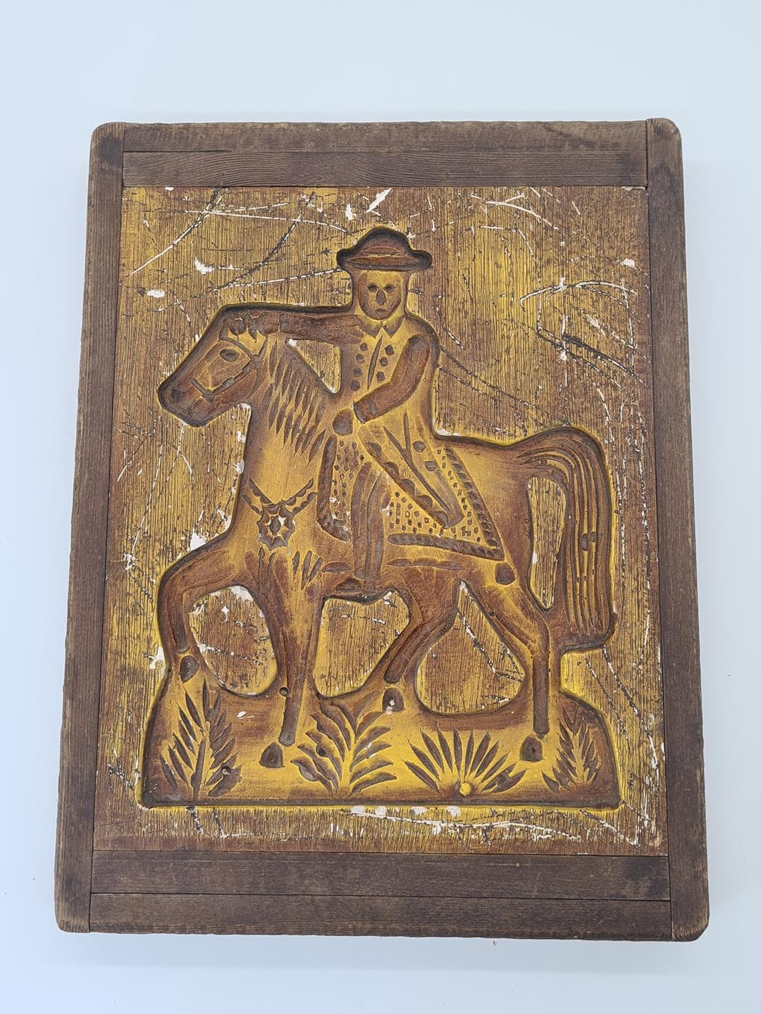 Płaskorzeźba ścienna jeździec, brązowy, drewno, XIX w. - 368151