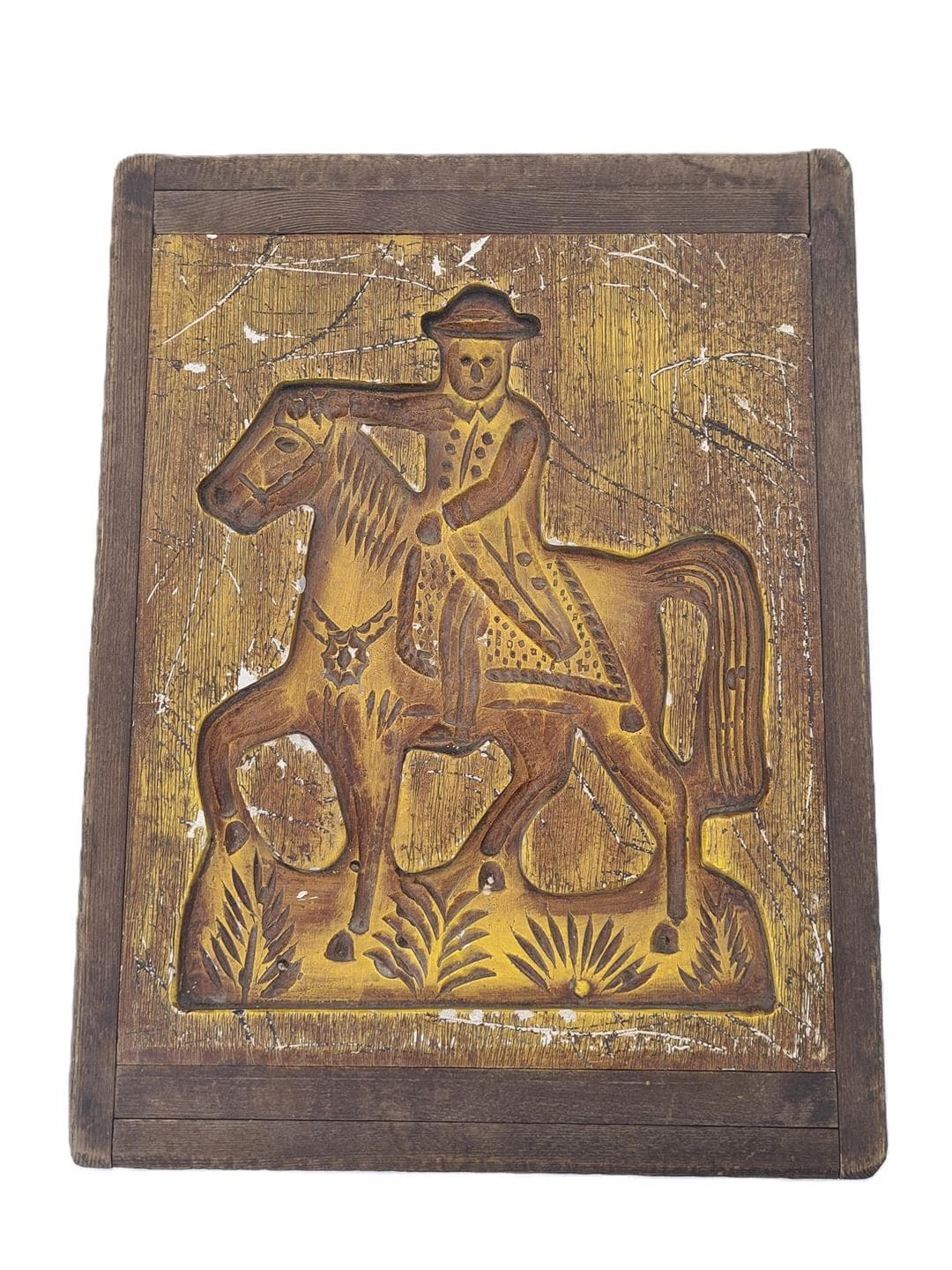 Płaskorzeźba ścienna jeździec, brązowy, drewno, XIX w. - 368150