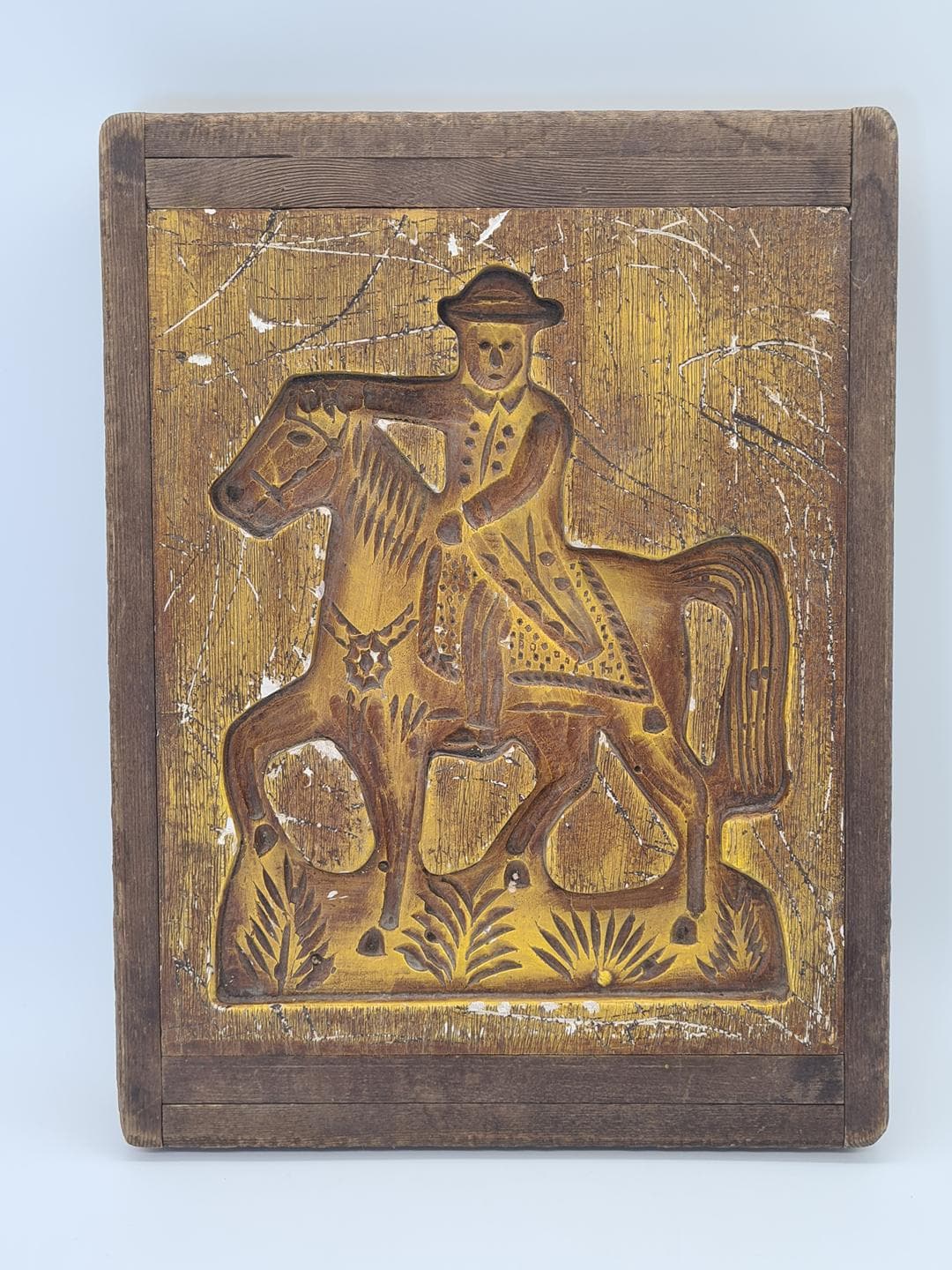 Płaskorzeźba ścienna jeździec, brązowy, drewno, XIX w. - 368156