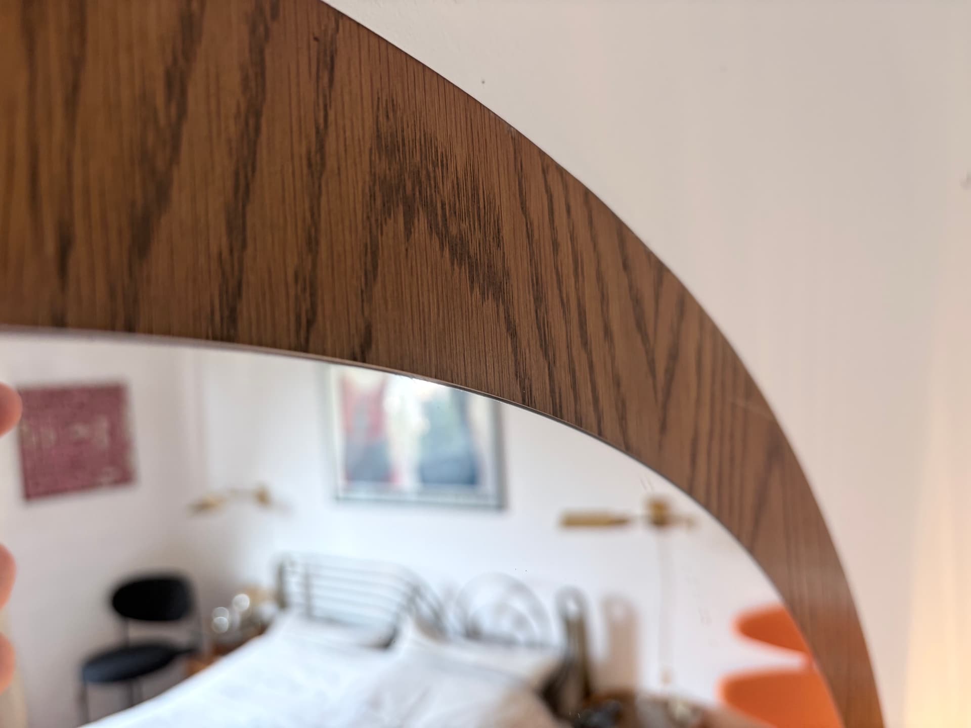 Lustro ścienne okrągłe 94 cm, skandynawskie, drewno brązowy, lata 60. - 368219