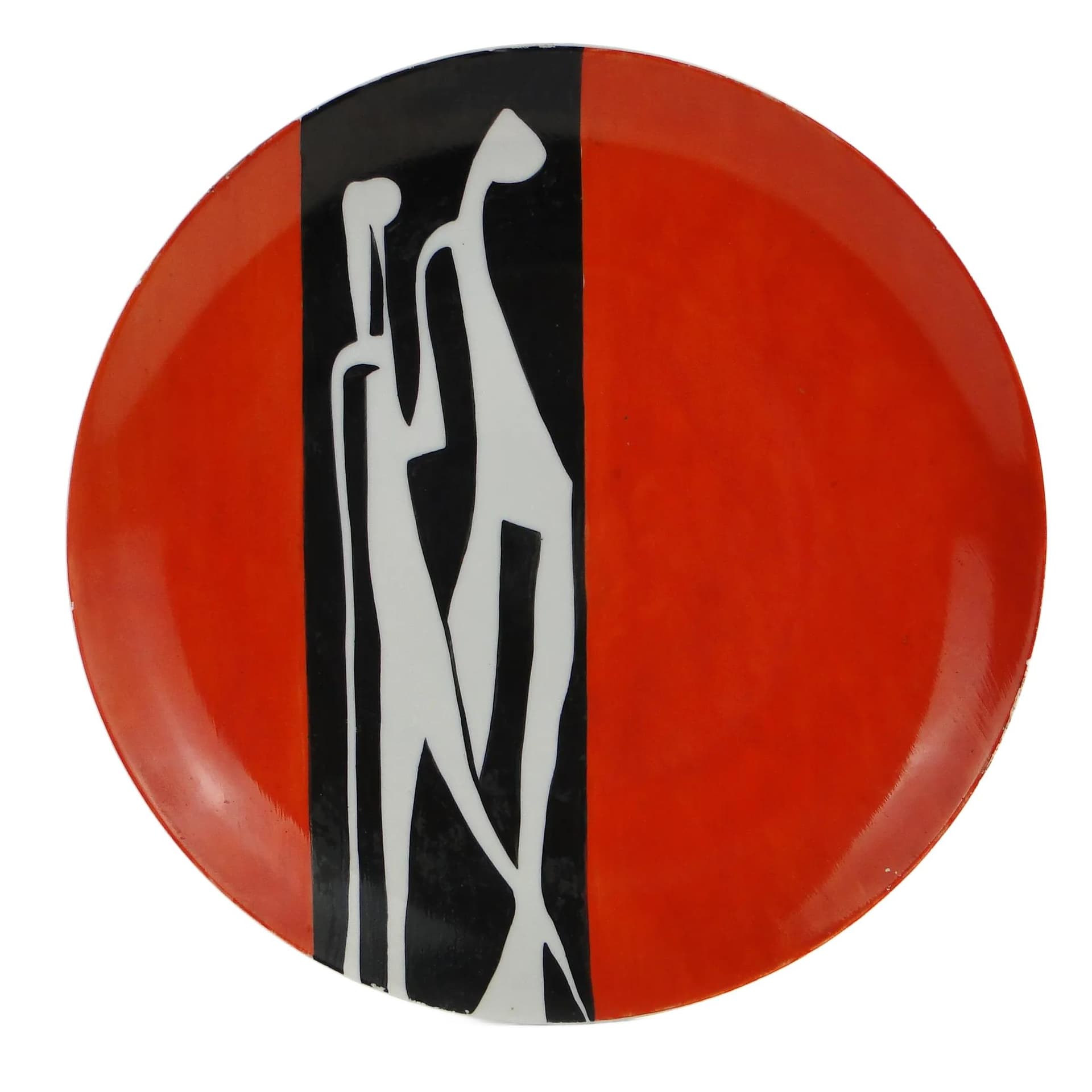 Patera Adam i Ewa, pomarańczowy, porcelana, proj. W. Groszenik, Polska, lata 50.