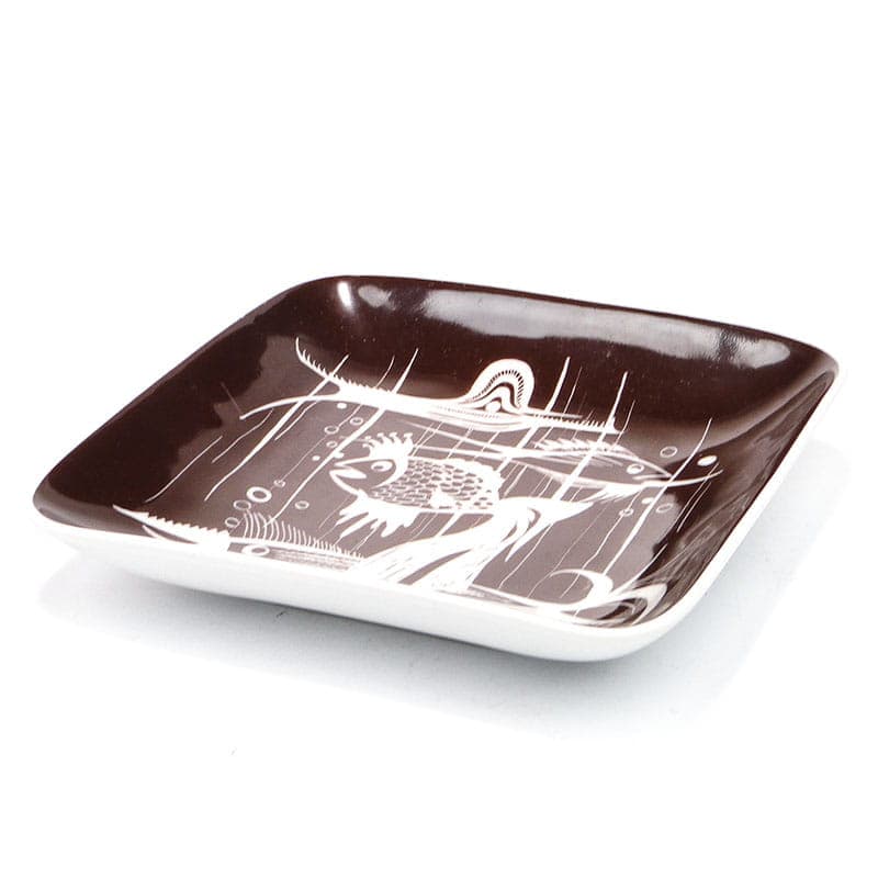 Talerz ozdobny Akwarium, brązowy biały, porcelana, Polska, lata 50. - 368395