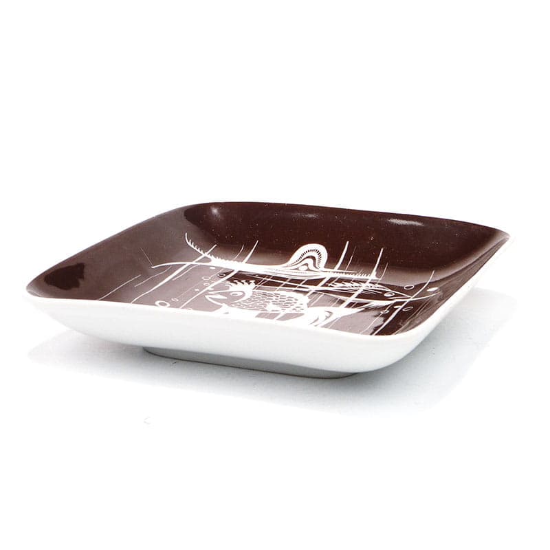 Talerz ozdobny Akwarium, brązowy biały, porcelana, Polska, lata 50. - 368396