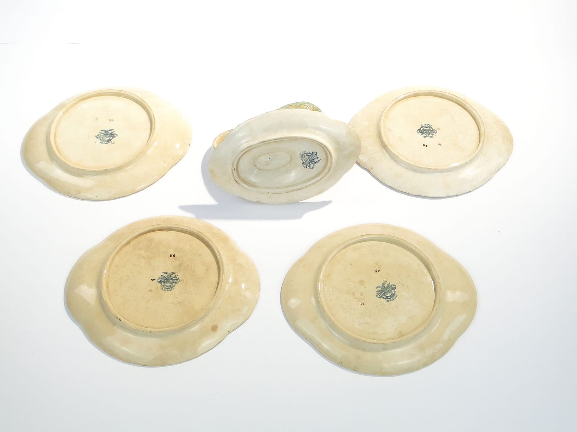 Zestaw do serwowania ryb, ceramika beżowa zielona złocona, Villeroy & Boch Drezno, Niemcy, XIX w. - 368491