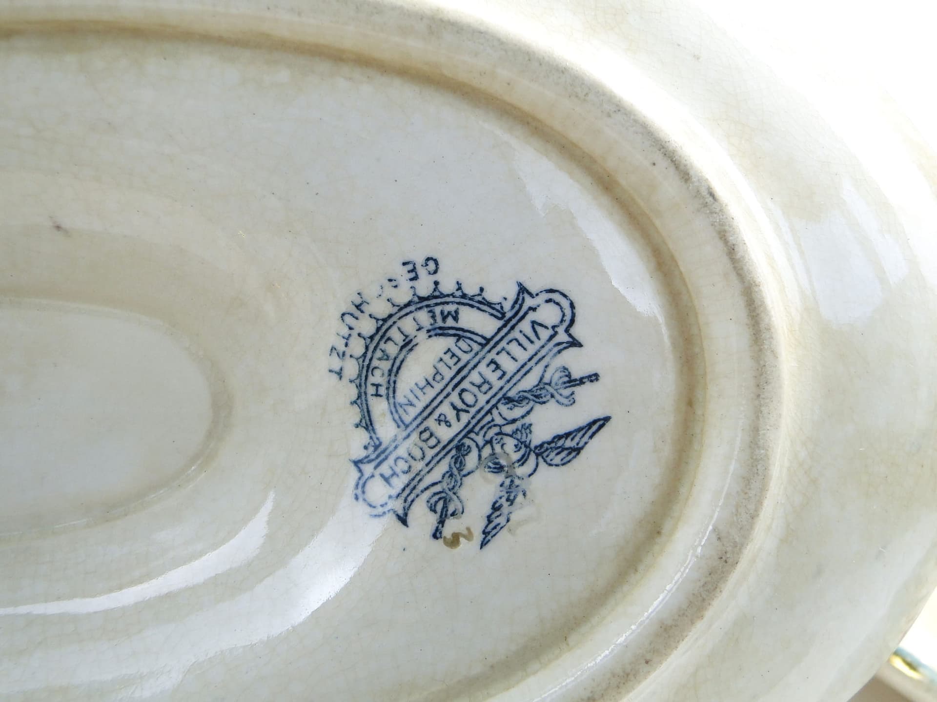 Zestaw do serwowania ryb, ceramika beżowa zielona złocona, Villeroy & Boch Drezno, Niemcy, XIX w. - 368490