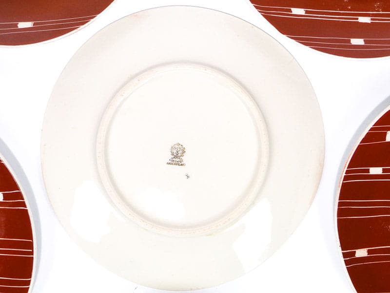 Komplet talerzy deserowych, czerwony biały, porcelit, proj. K. Kowalski, Polska, lata 60. - 368506