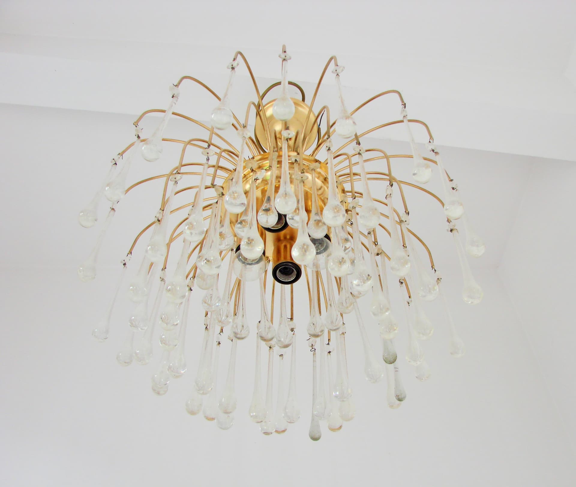 Lampa wisząca, złoty metal, kryształ przezroczysty, proj. P. Venini, Włochy, lata 70. - 368551