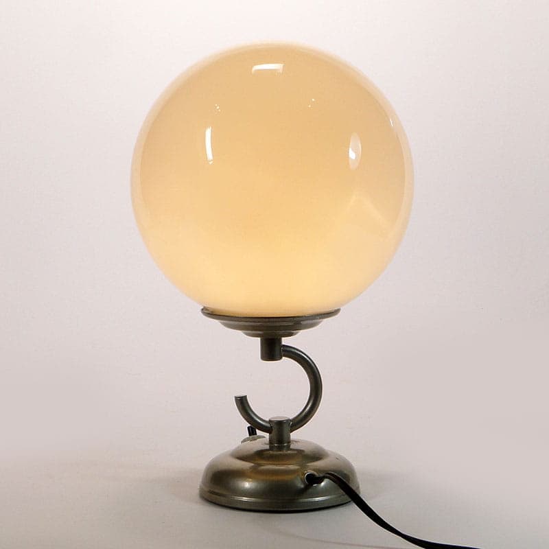 Lampa stołowa, pop art, szkło białe, metal srebrny, Polska, lata 50. - 368584