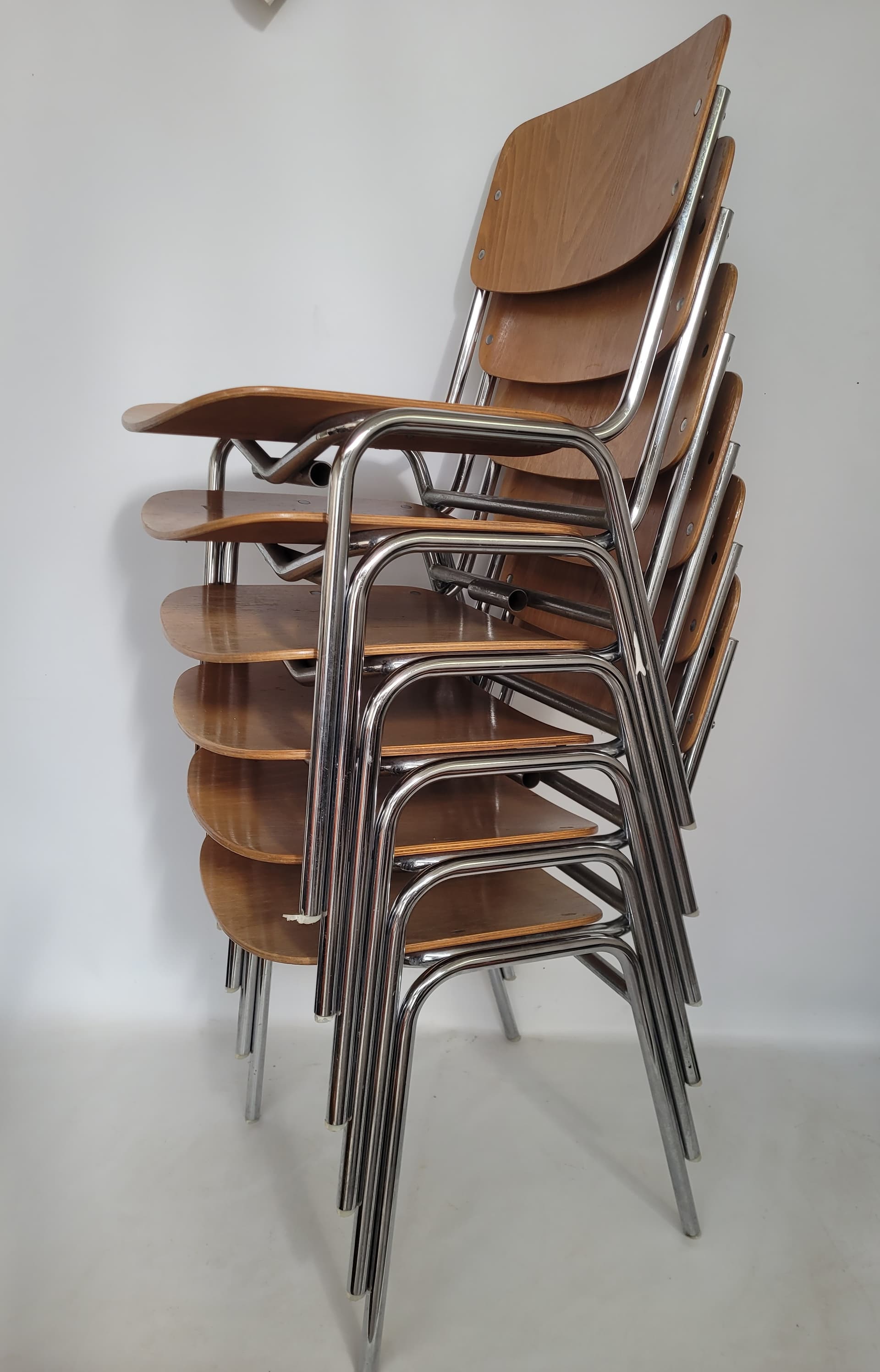 Krzesło Bauhaus, sklejka brązowa, metal srebrny, Thonet, lata 70. - 368716