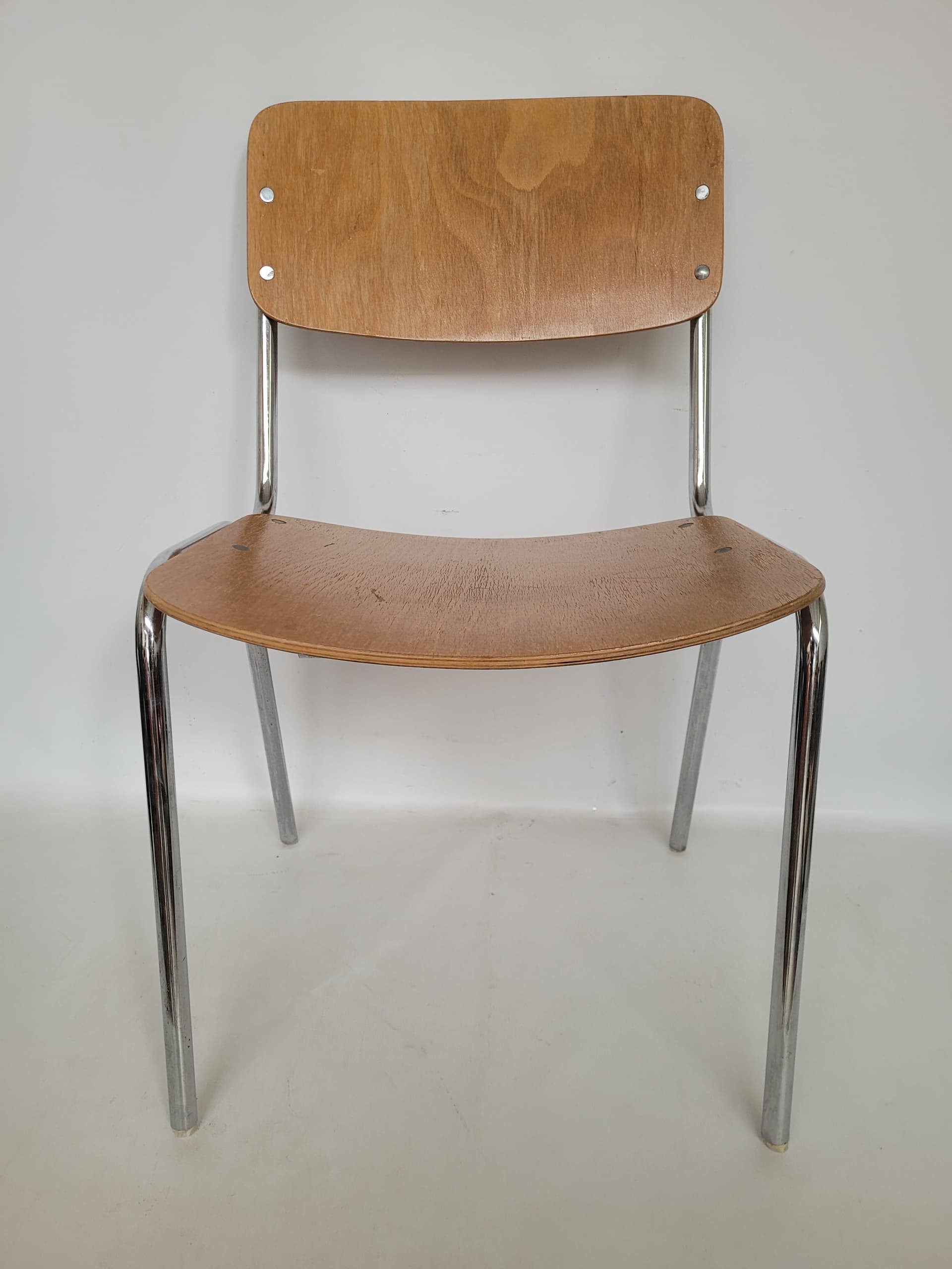 Krzesło Bauhaus, sklejka brązowa, metal srebrny, Thonet, lata 70. - 368710