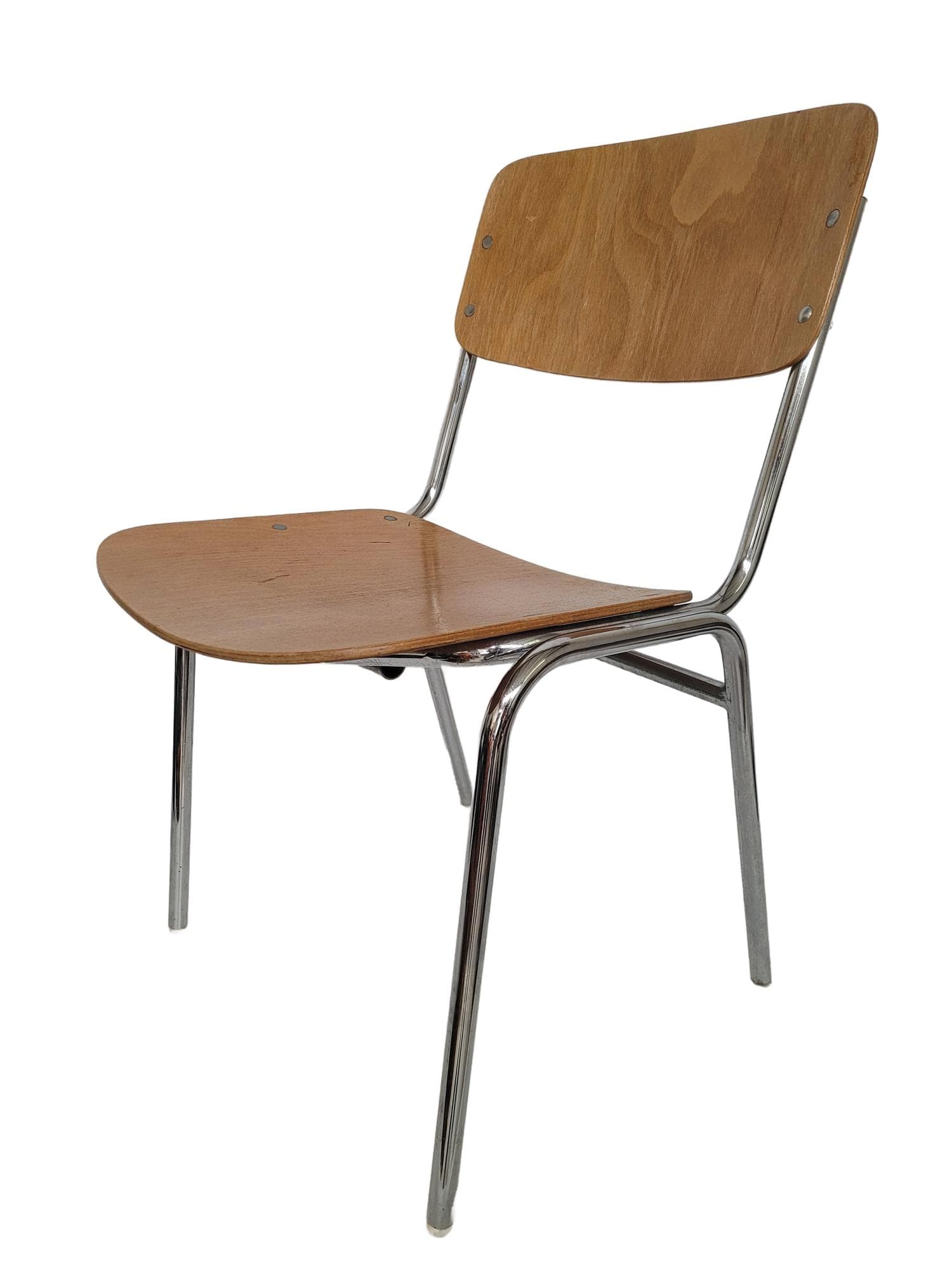 Krzesło Bauhaus, sklejka brązowa, metal srebrny, Thonet, lata 70.