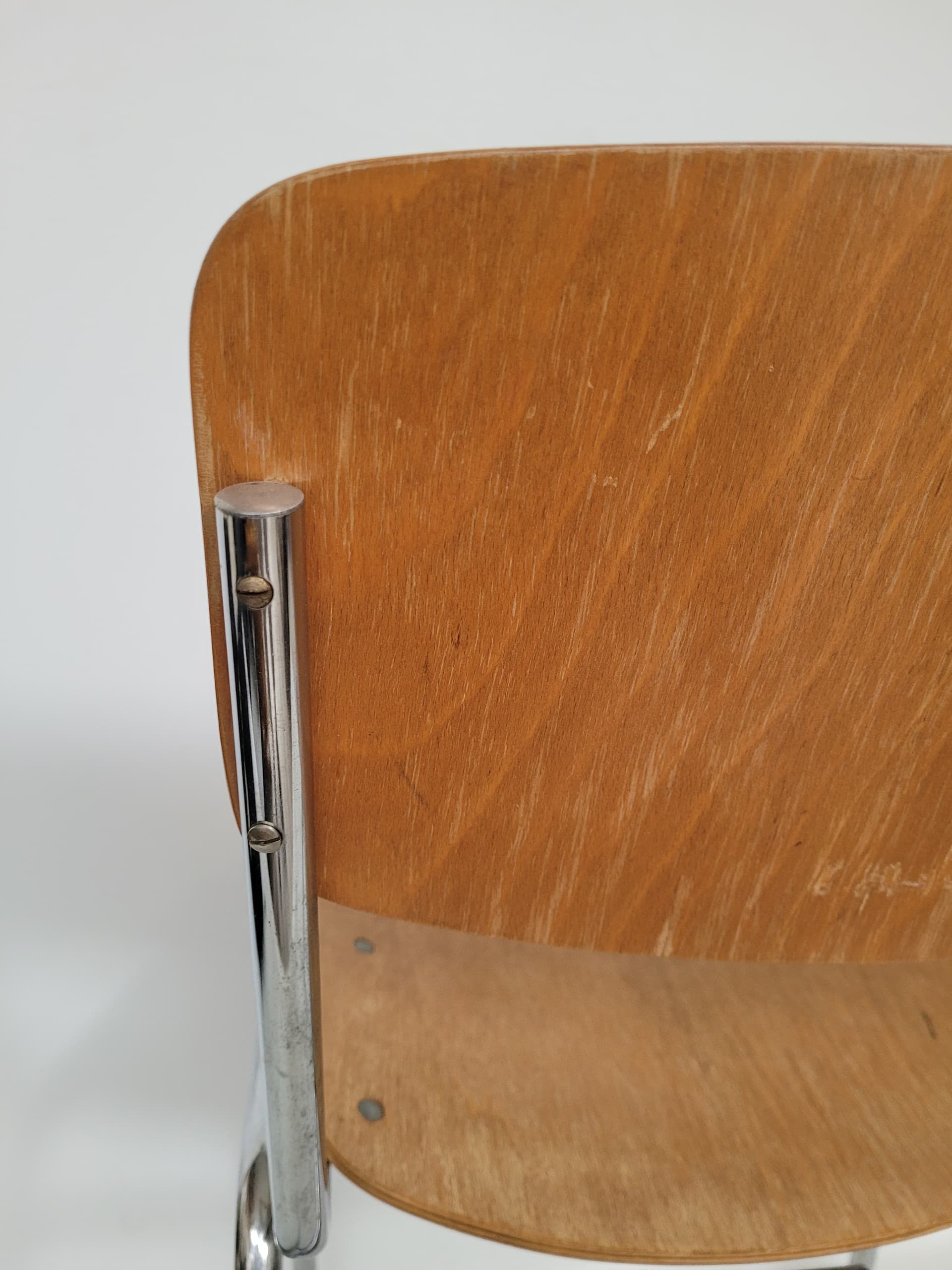 Krzesło Bauhaus, sklejka brązowa, metal srebrny, Thonet, lata 70. - 368715